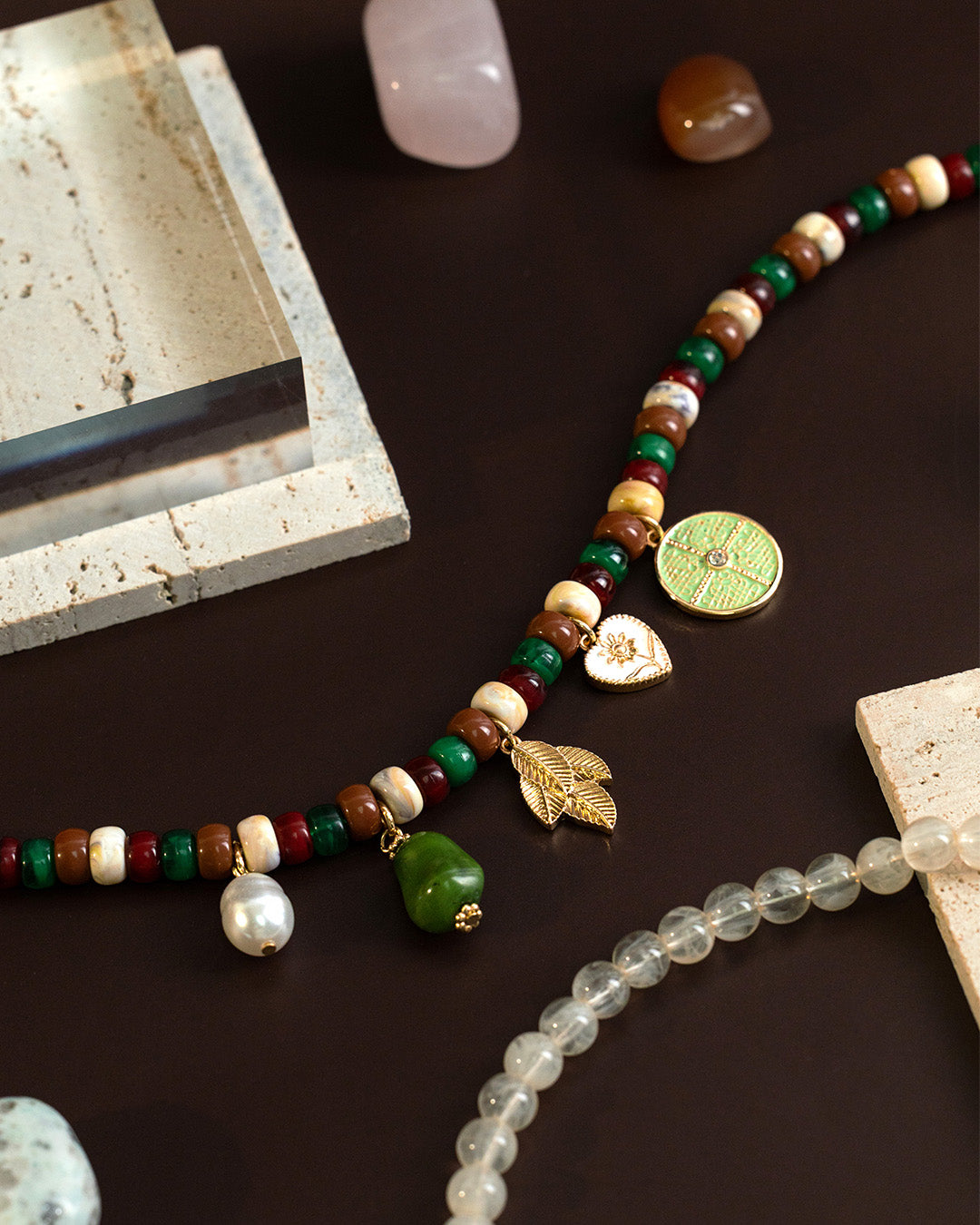 Earth Tone Leaf Beaded Necklace-4