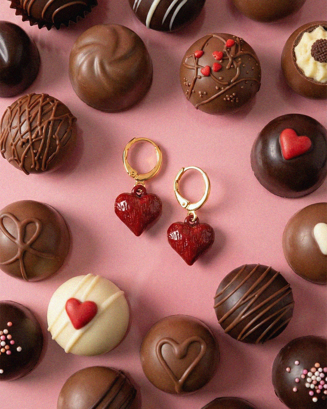 Moody Chocolate Heart Huggie Earrings