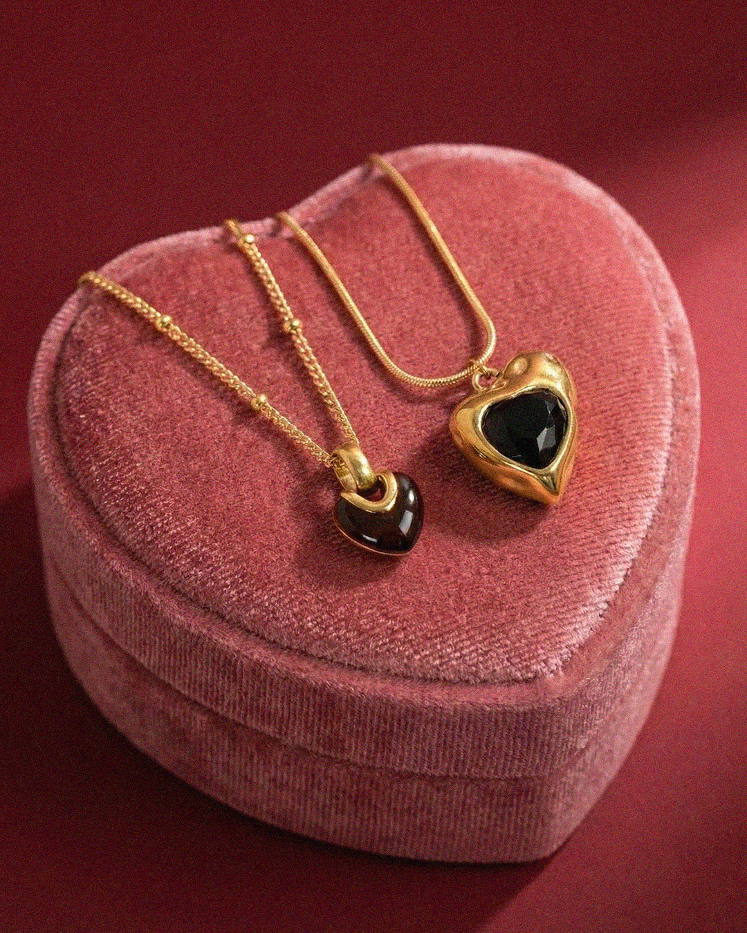 Stainless Glided Deep Ruby Heart Necklace-3