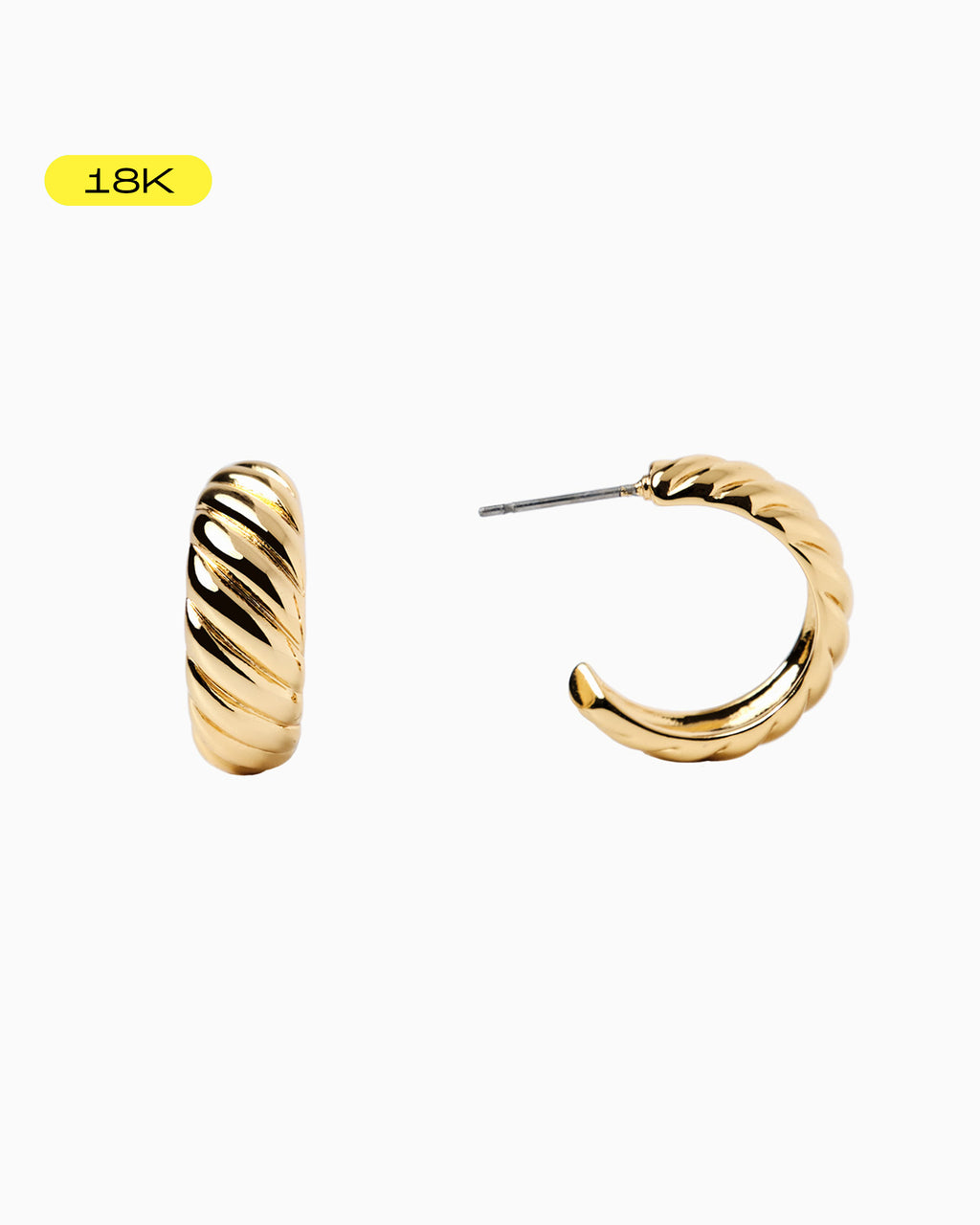 [18K] Gold Croissant Texture Hoop Earrings (20mm)