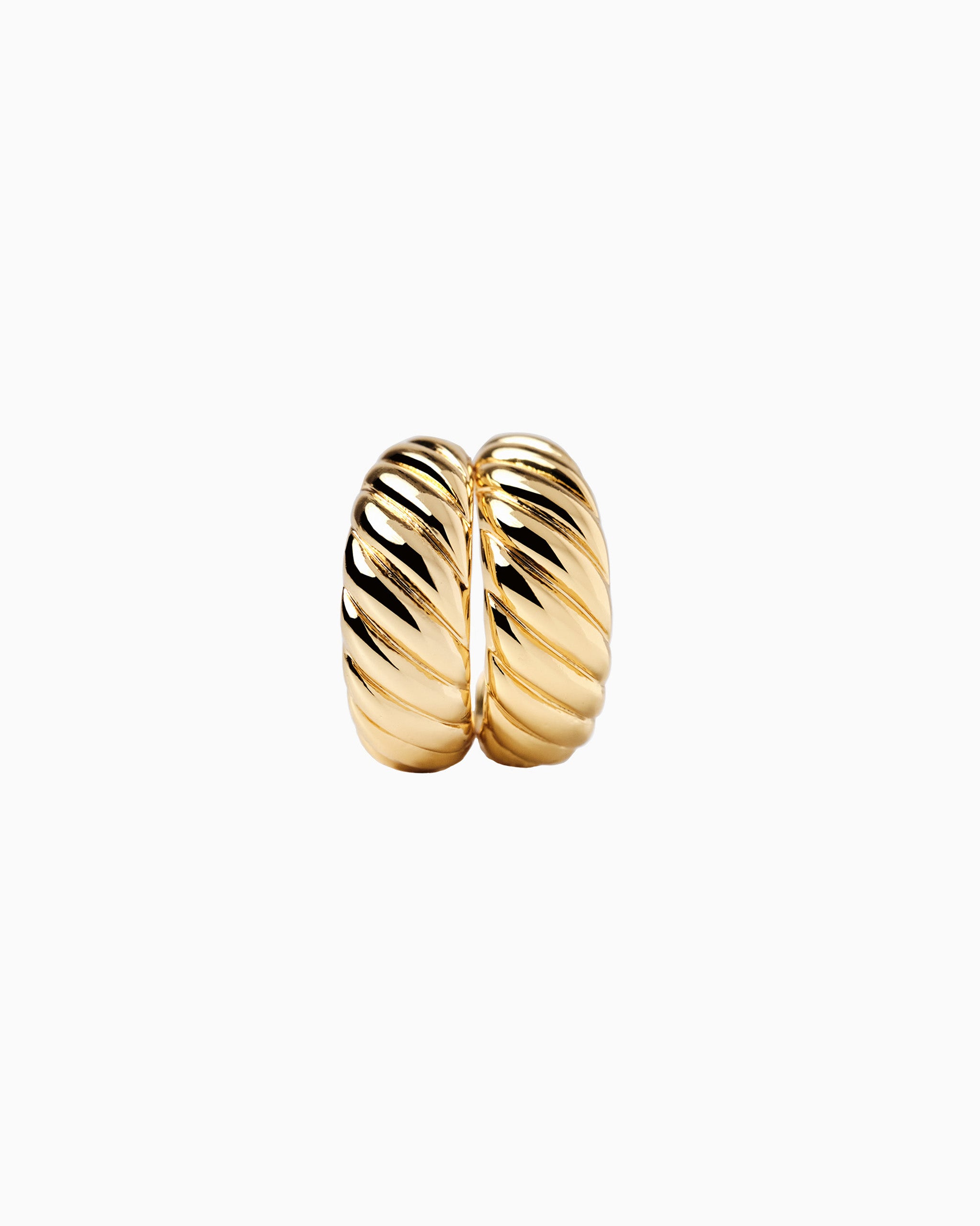 [18K] Gold Croissant Texture Hoop Earrings (20mm)-3
