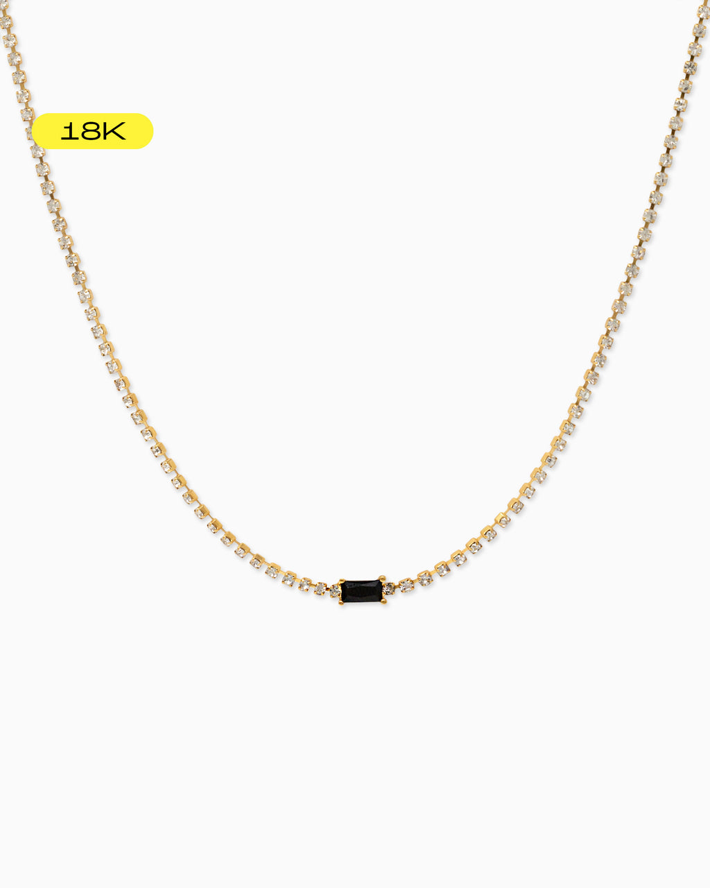 [18K] Black CZ Baguette with Rhinestone Chain Necklace