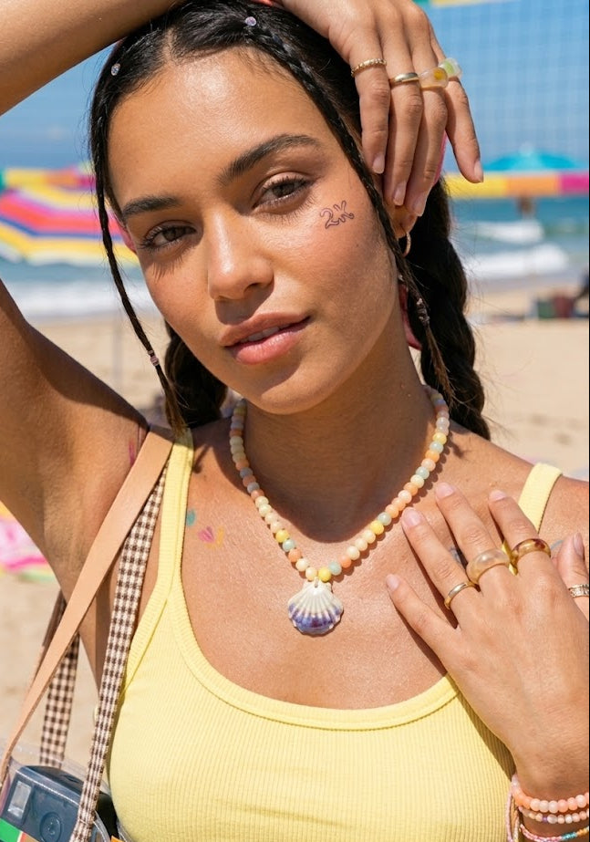 Beach Mode Candy Coastal Ceramic Shell Beaded Necklace