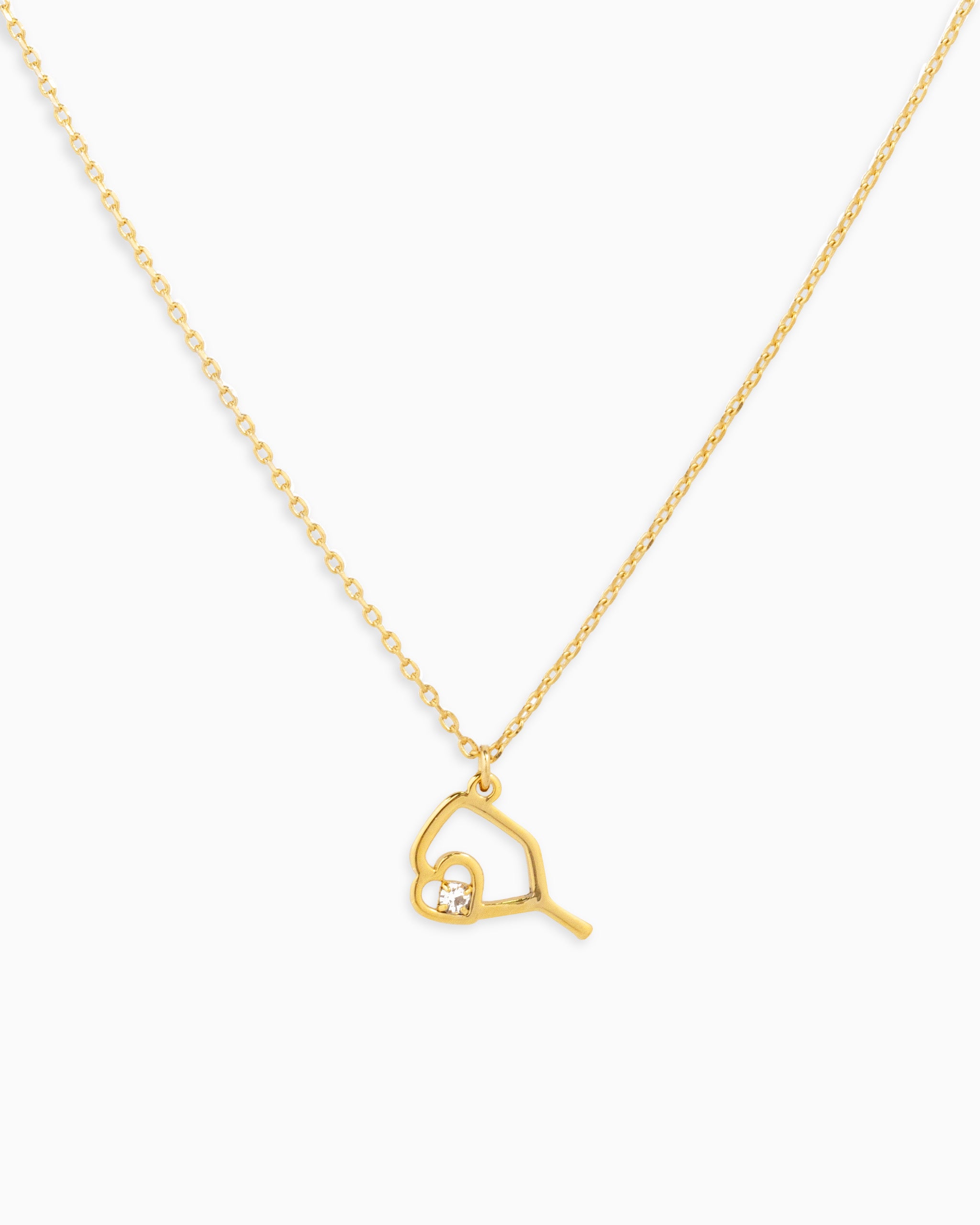 Open pickleball & heart necklace with single stone