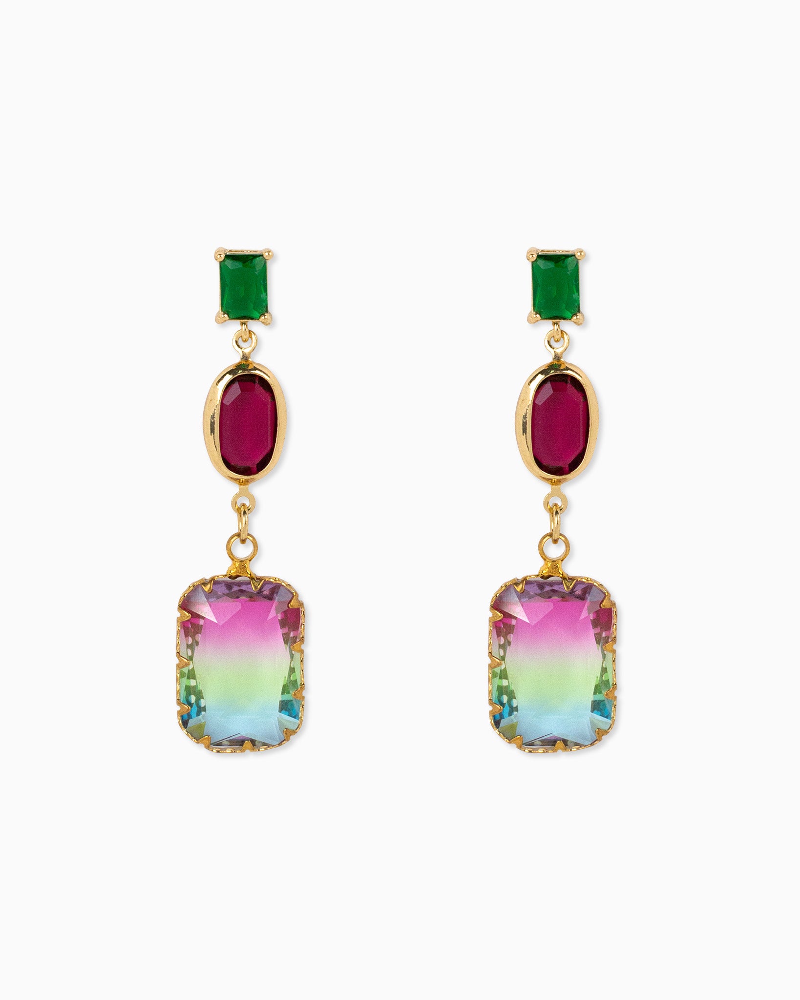 Ombre Glass Stone Holiday Drop Earrings