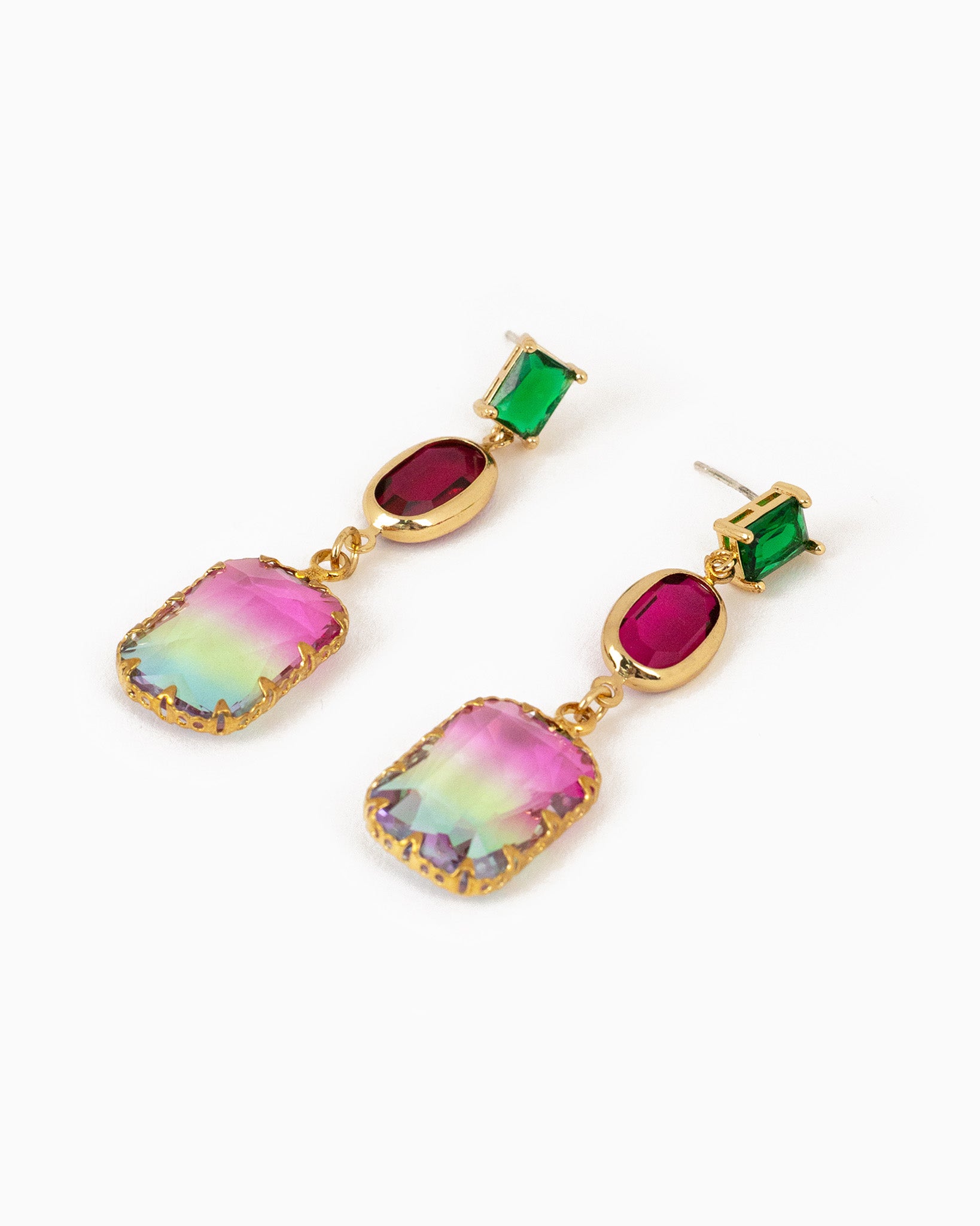 Ombre Glass Stone Holiday Drop Earrings