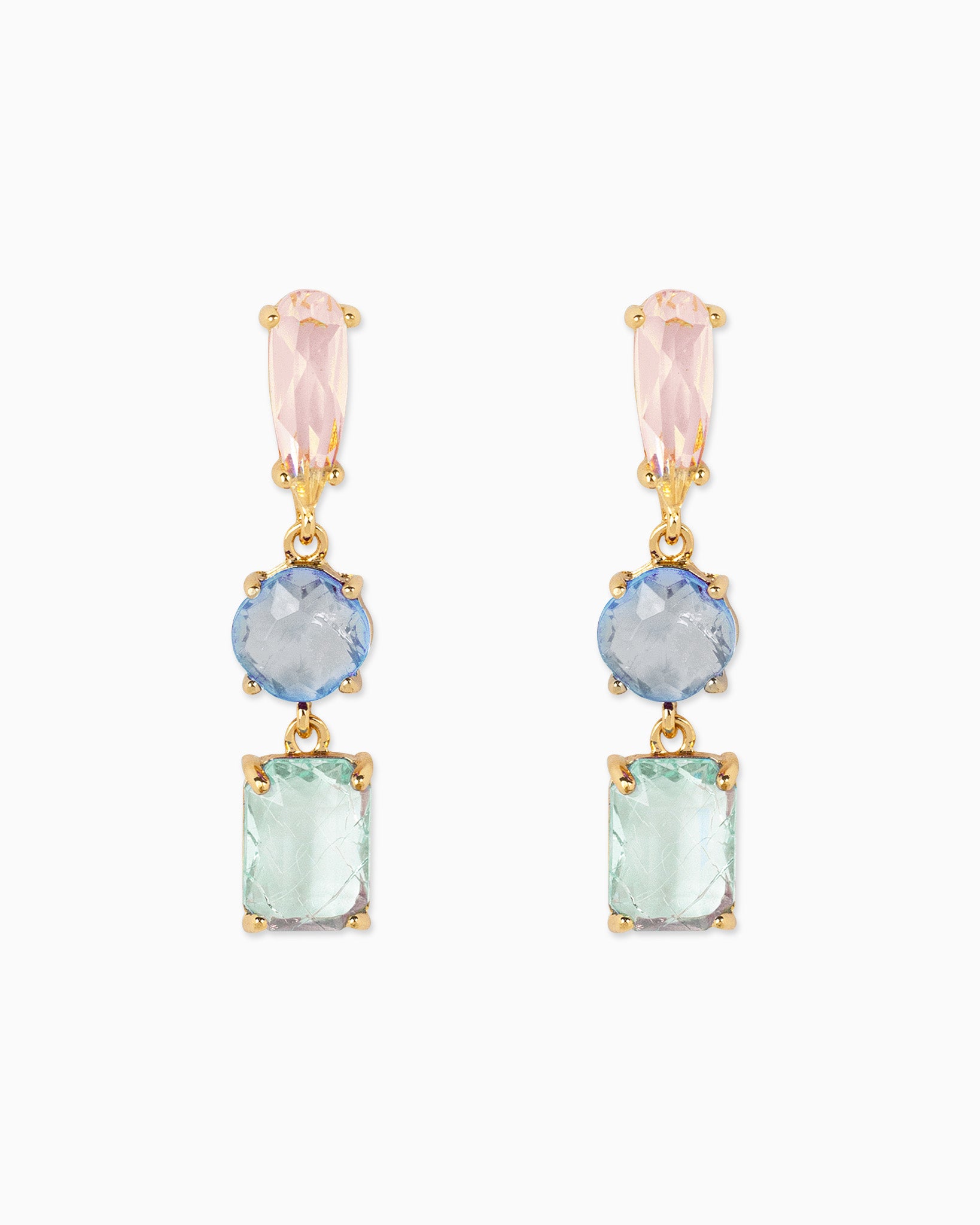 Tri-Color Glass Stone Holiday Drop Earrings