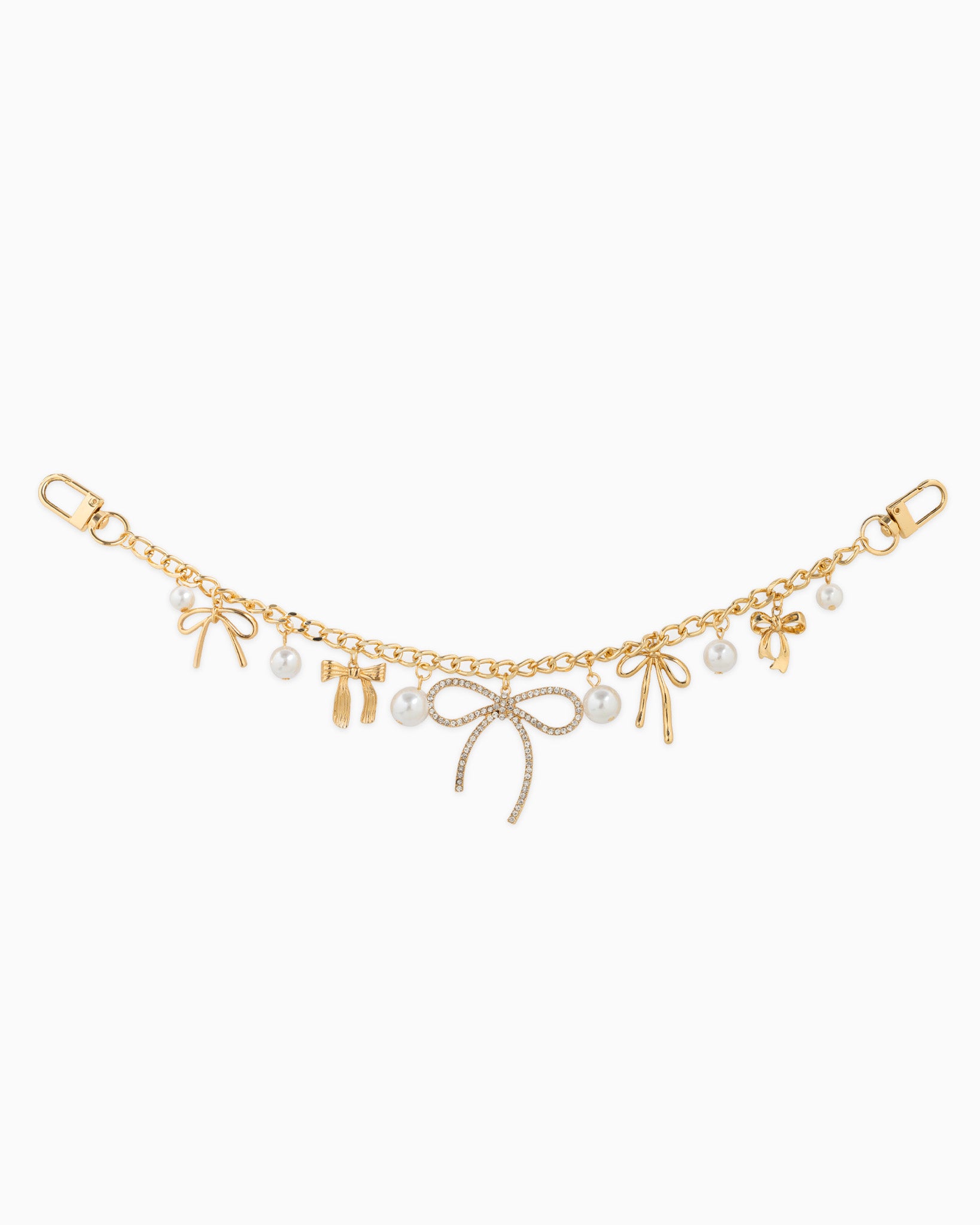 Multi Bow with Pearls and Crystals Bag Charm Chain