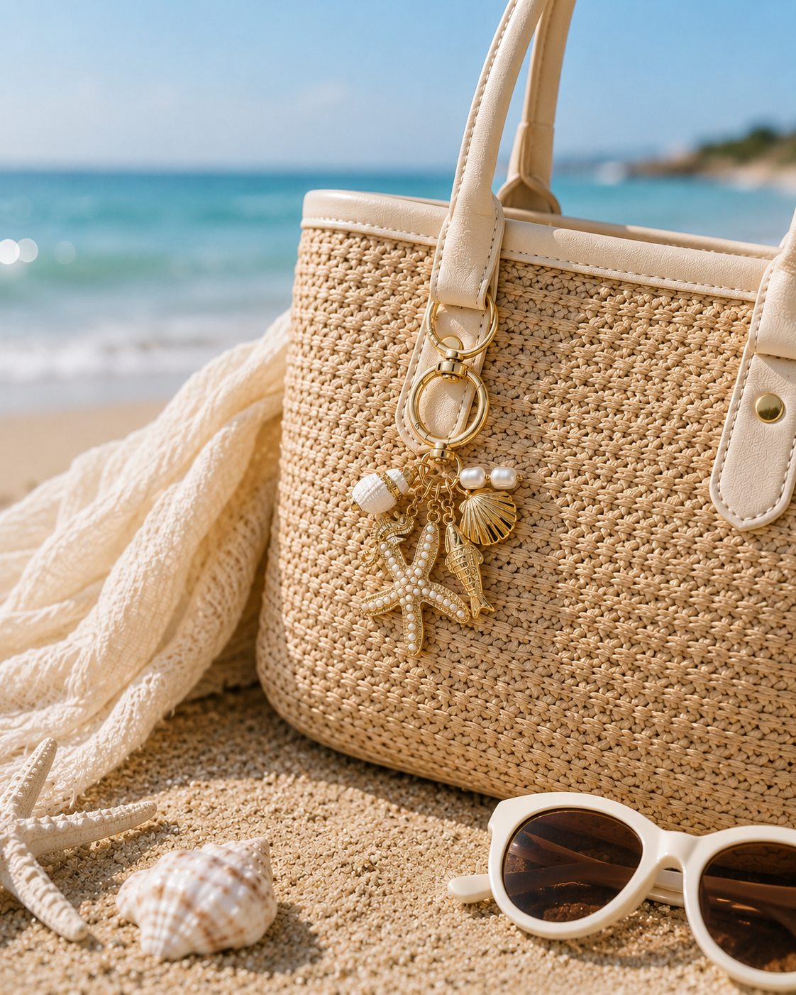 Sealife Shell Pearl Bag Charm Key Chain