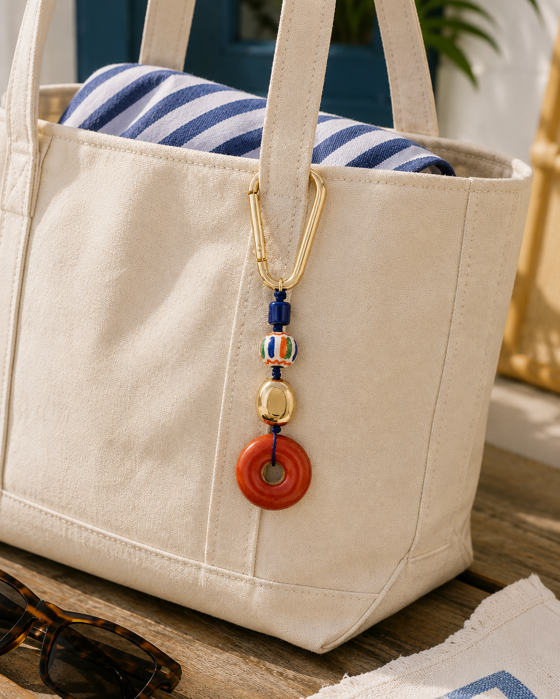 Mediterranean Ceramic Donut Carabiner Bag Charm Key Chain