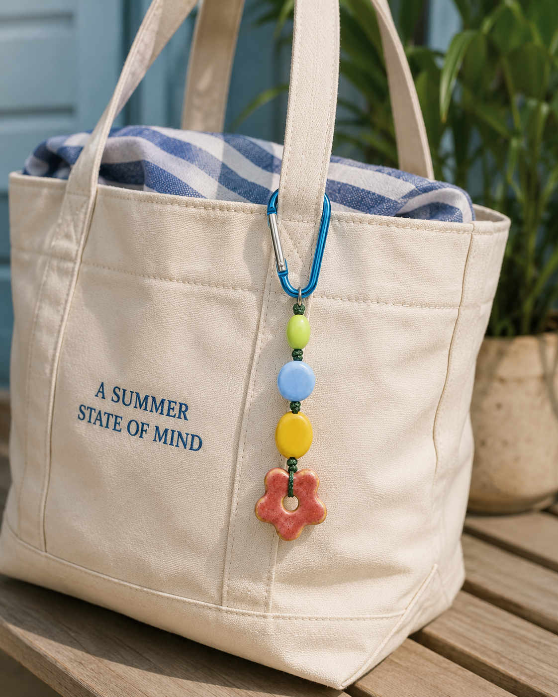Coastal Bloom Ceramic Carabiner  Bag Charm Key Chain