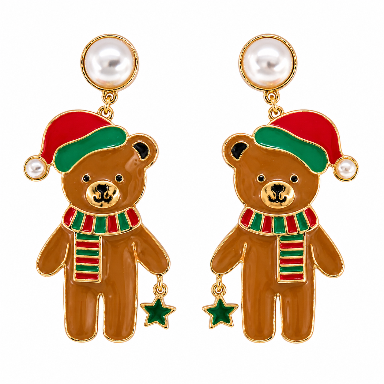 Christmas Bear Santa Pearl Drop Earrings-2