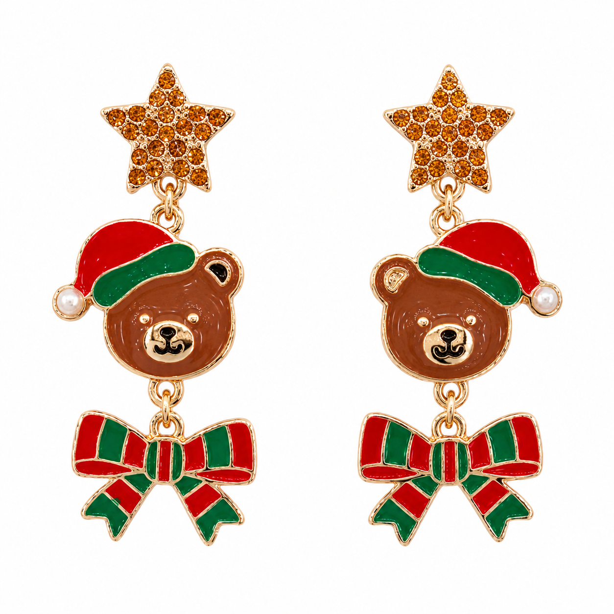 Christmas Santa Bear Bow Drop Earrings-2