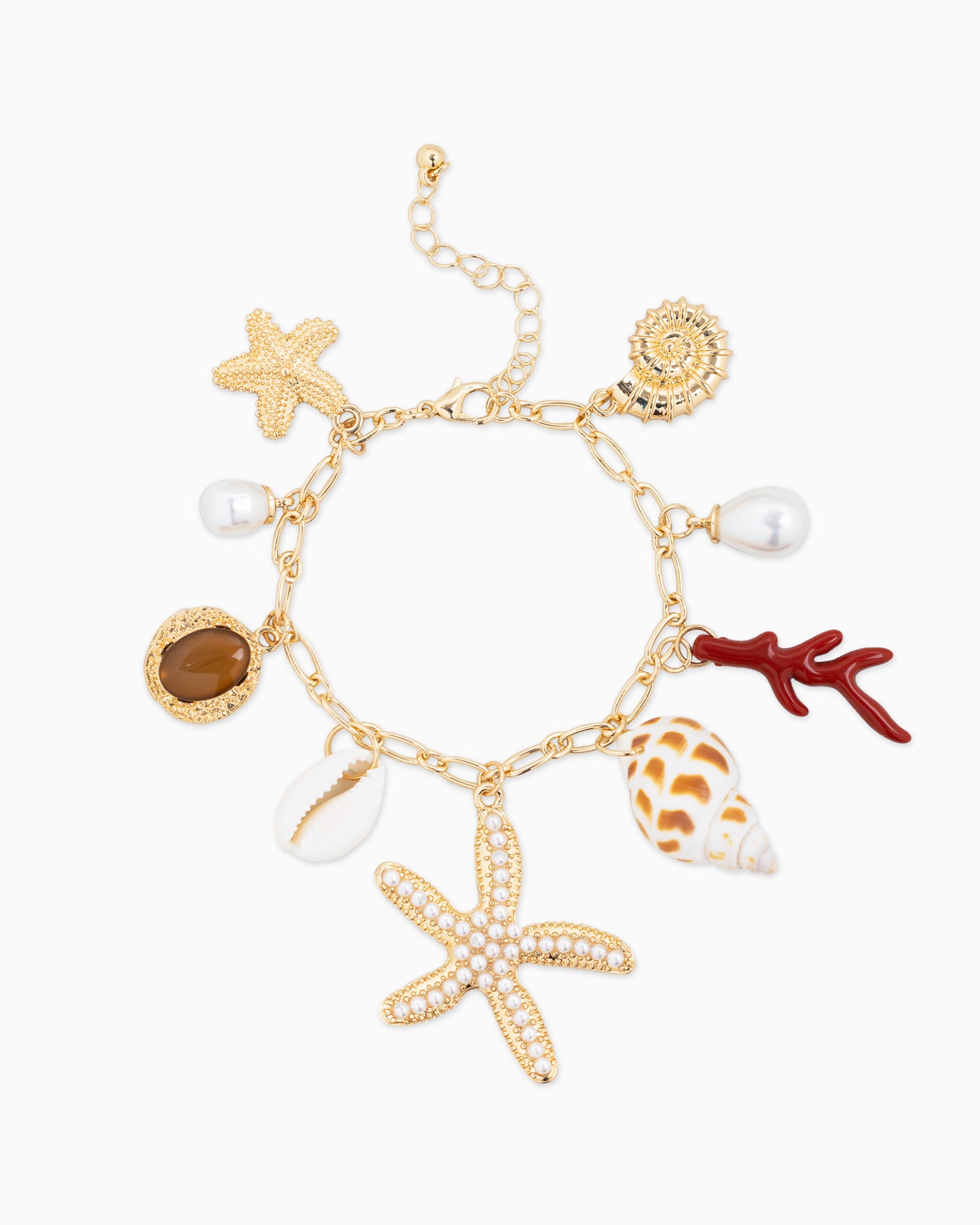 Pearl Starfish Nine Sea Life Charm Bracelet