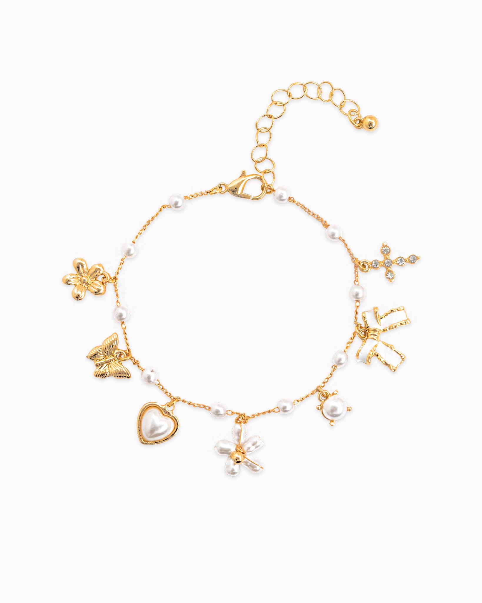 Pearl Flower Multi Charm Bracelet