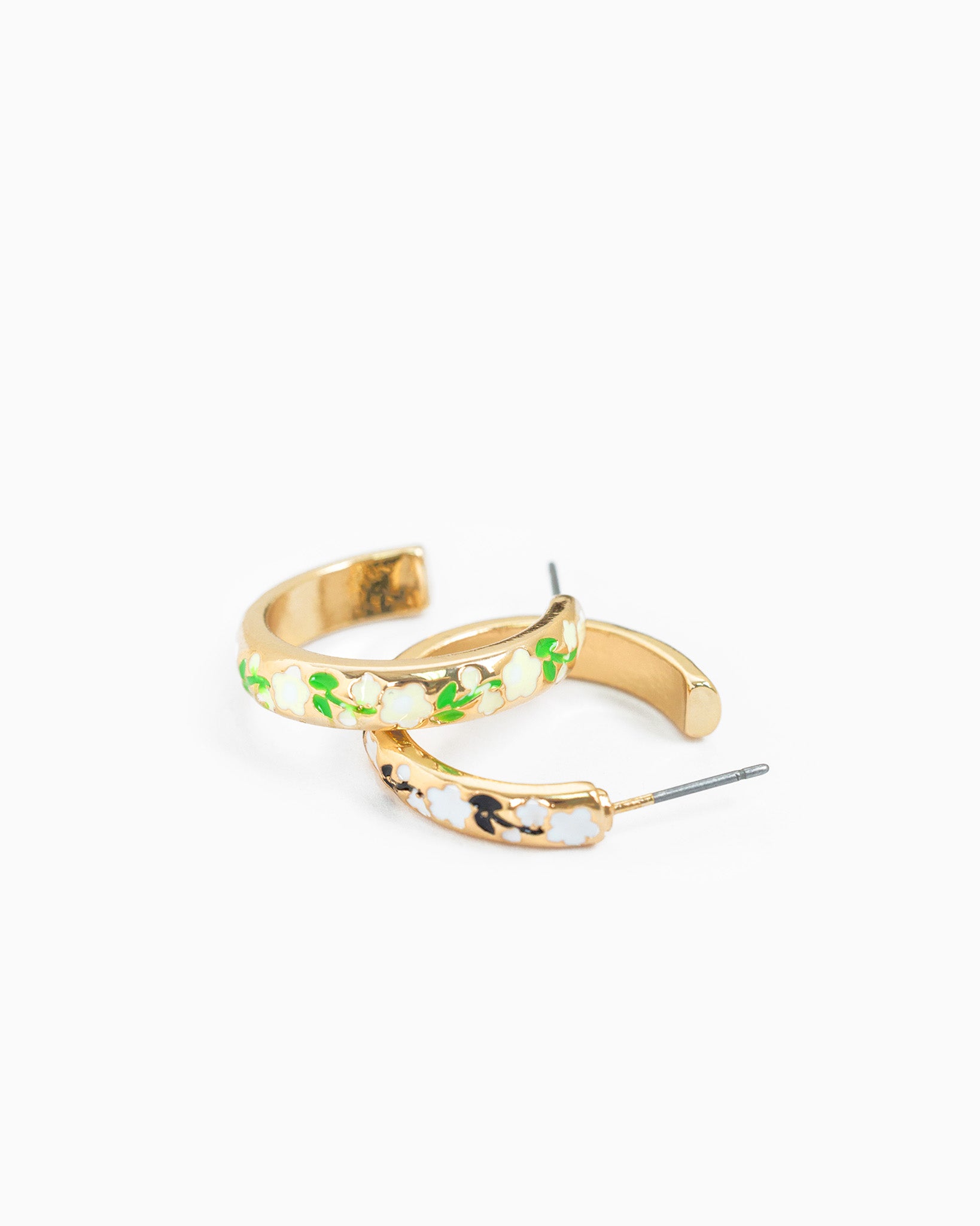 Enamel Floral Hoop Earrings-3