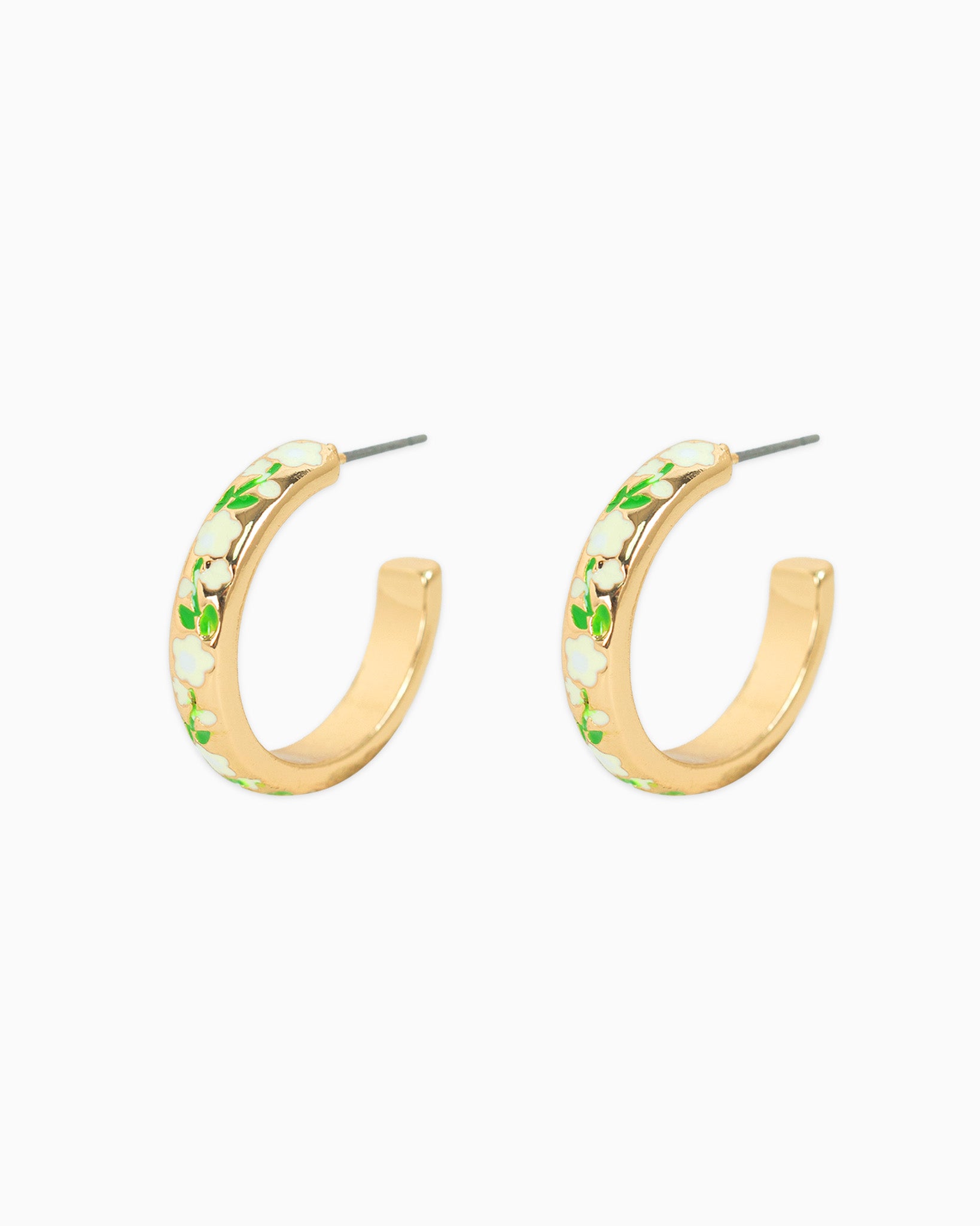 Enamel Floral Hoop Earrings