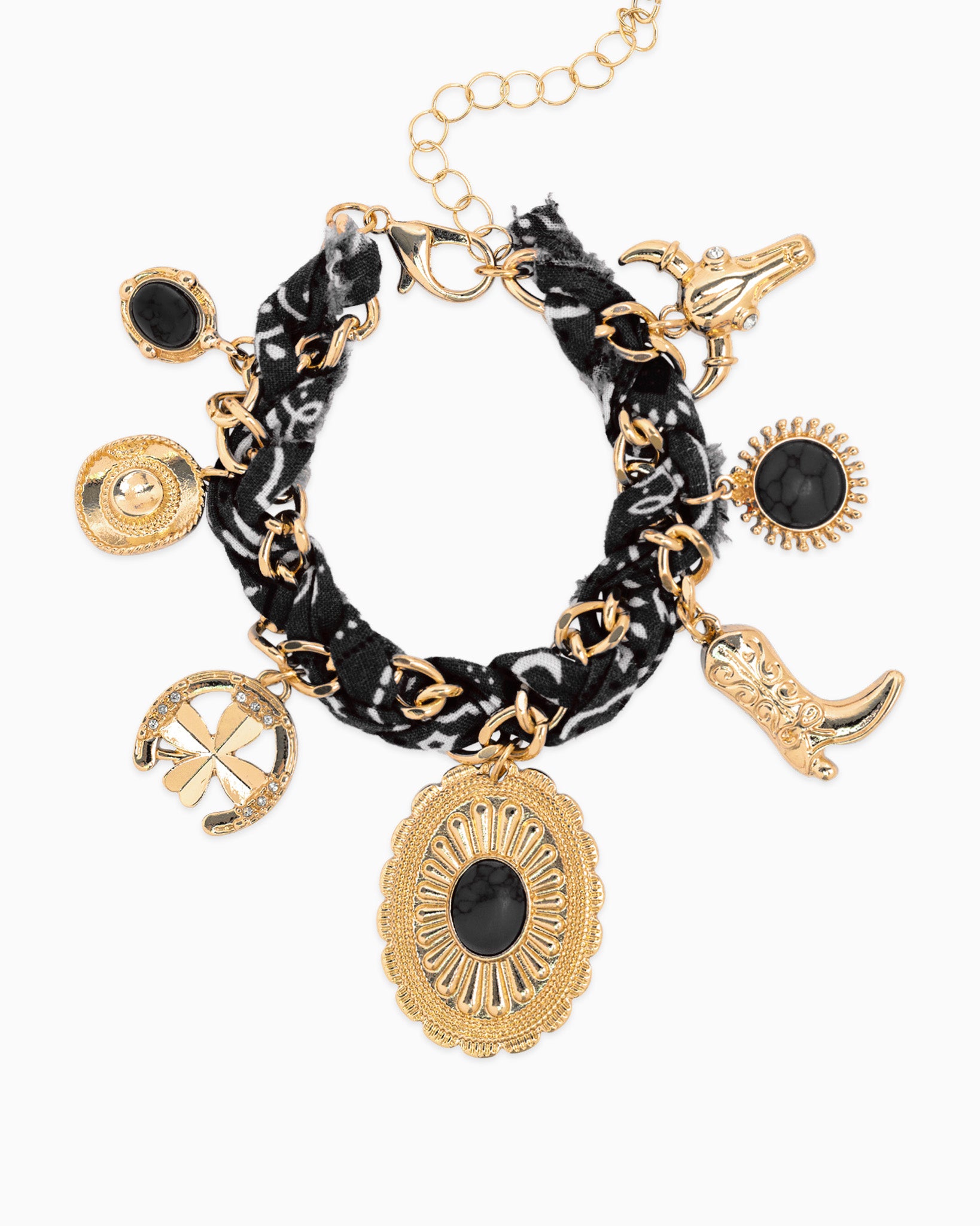Paisley Scarf Western Concho Multi Charm Bracelet-5