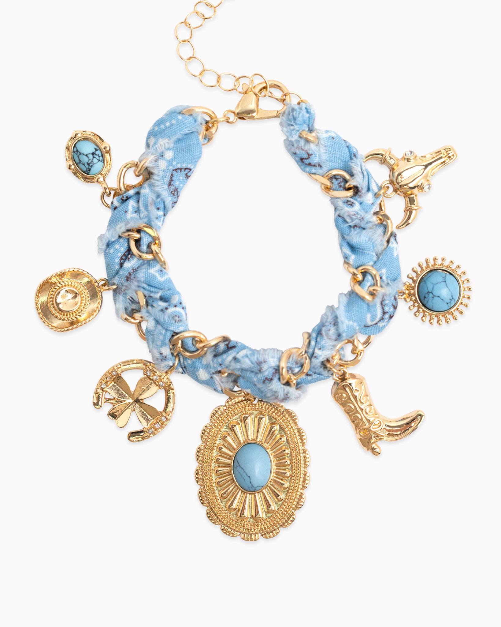 Paisley Scarf Western Concho Multi Charm Bracelet