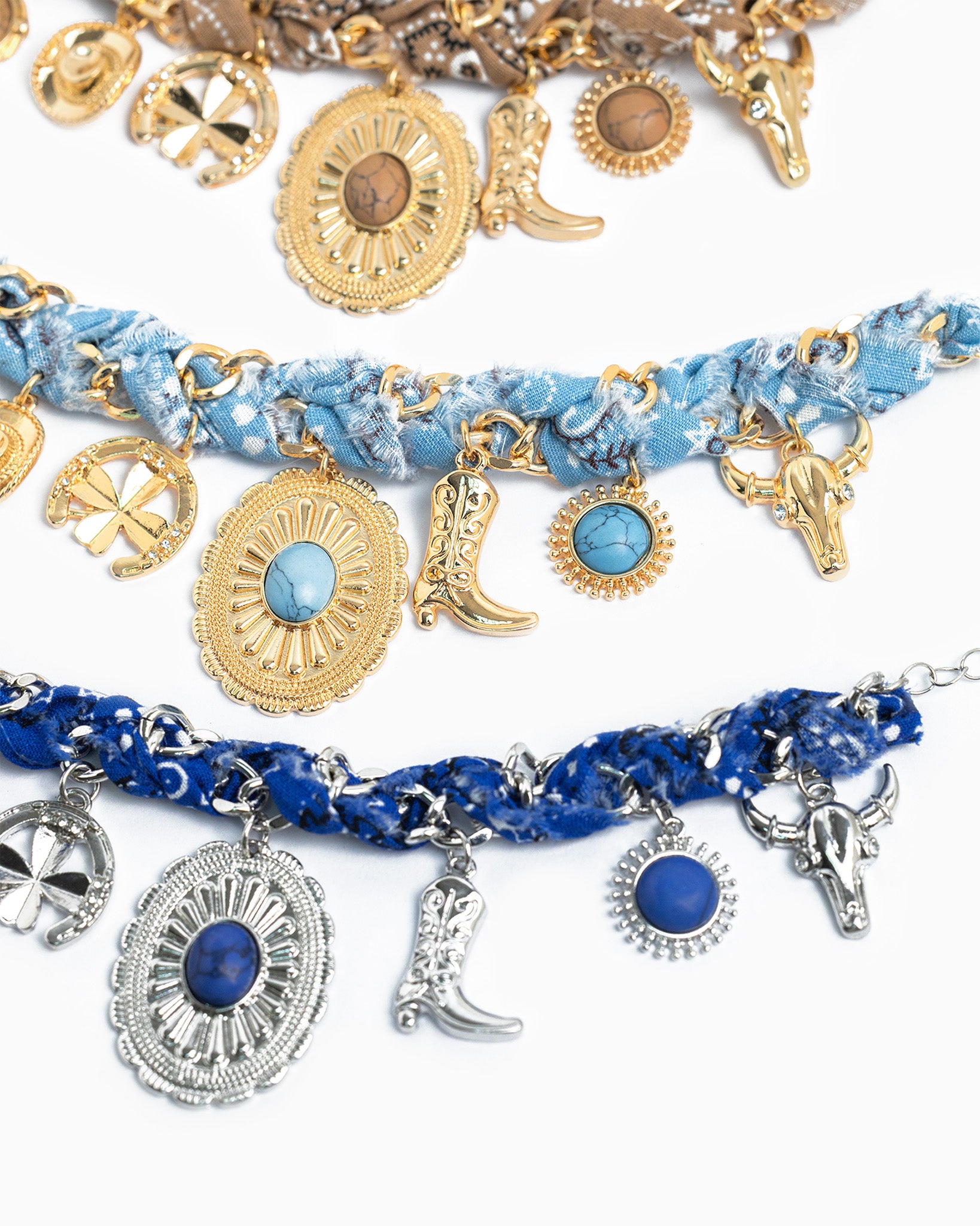 Paisley Scarf Western Concho Multi Charm Bracelet