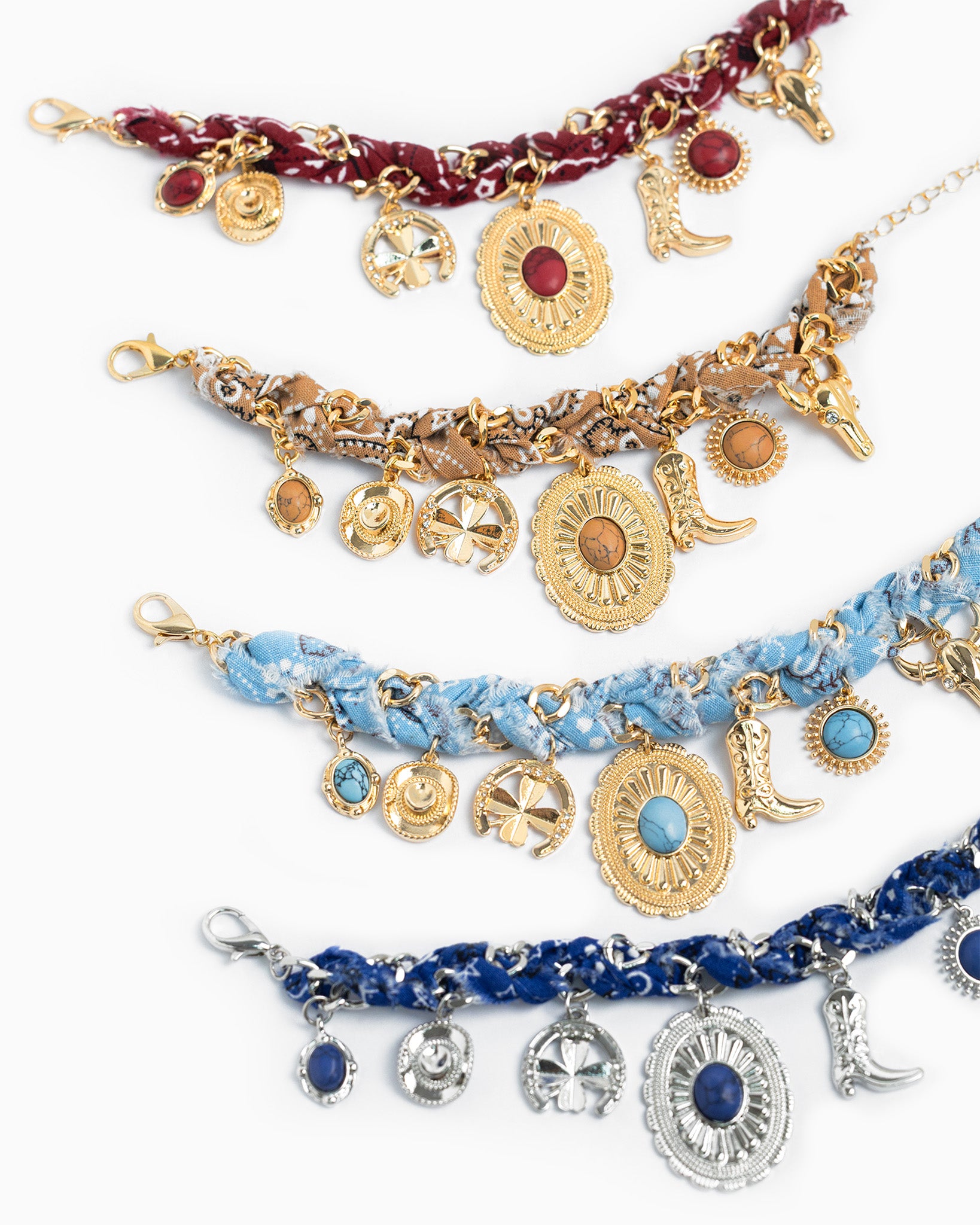 Paisley Scarf Western Concho Multi Charm Bracelet