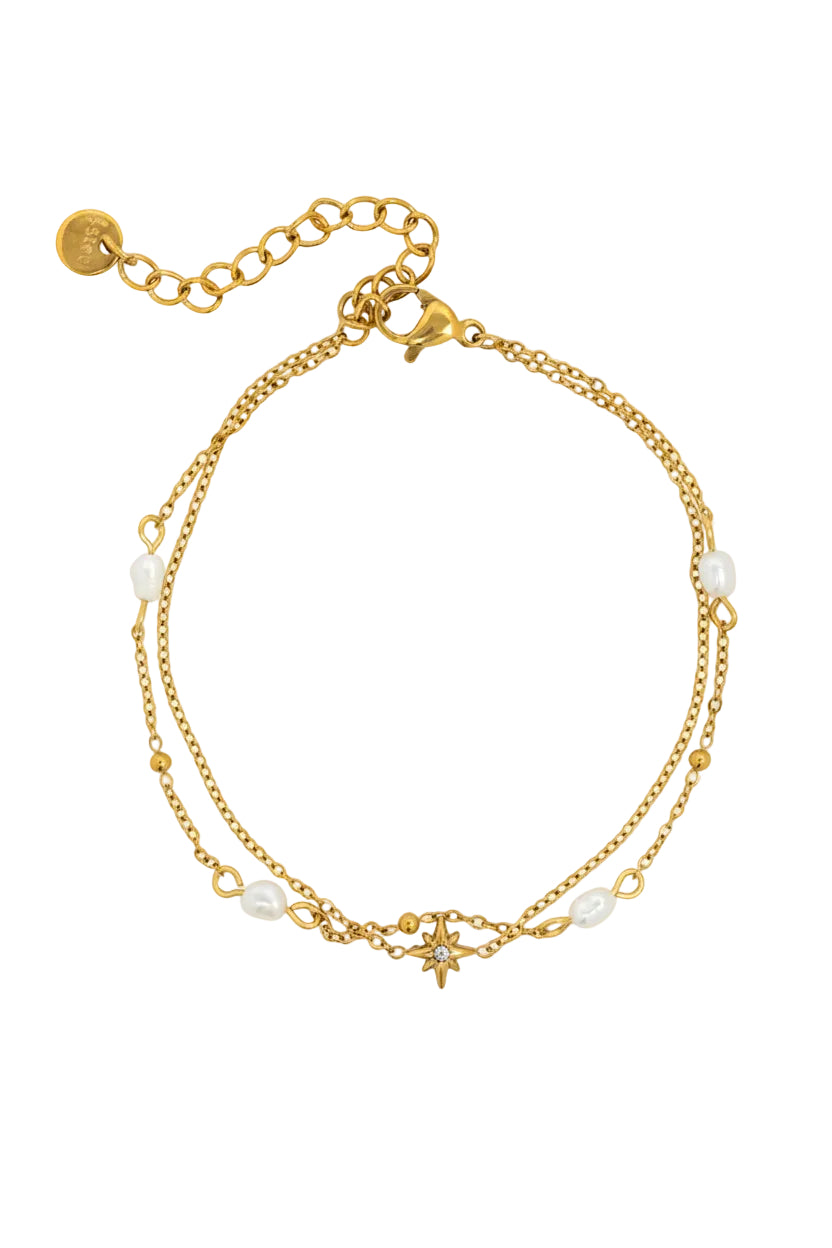 Stainless Starburst Pearl Bracelet