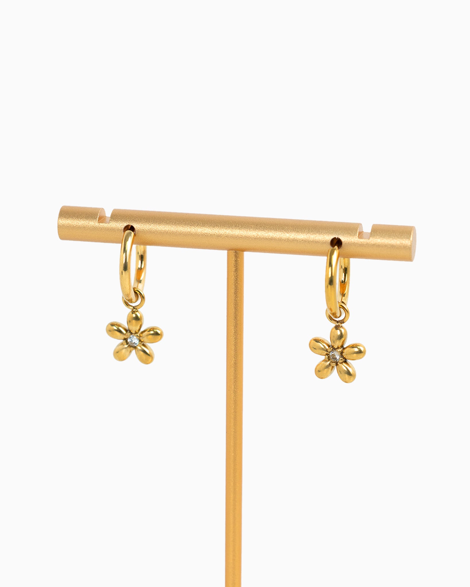 Stainless Flower CZ Drop Huggie Hoop Earrings