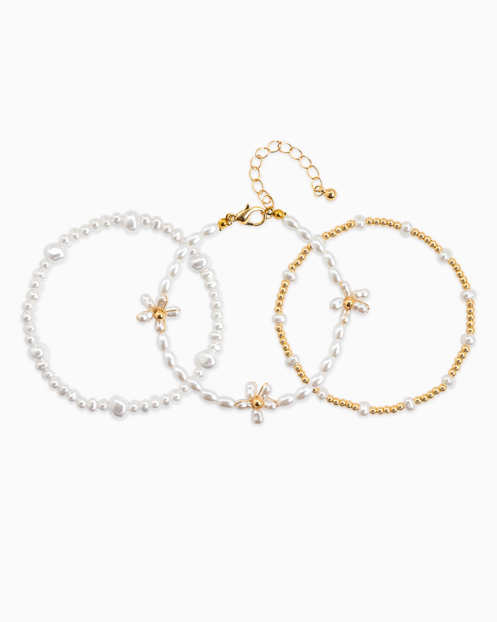 Pearl Flower Bead Bracelet Set