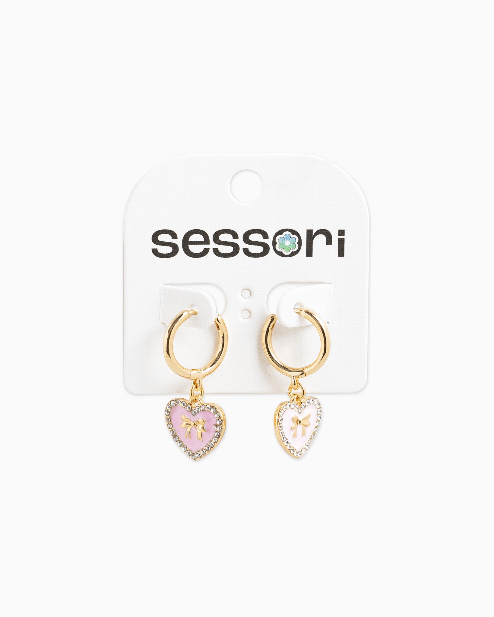 Bow Stamp on Heart Drop Hoop Earrings