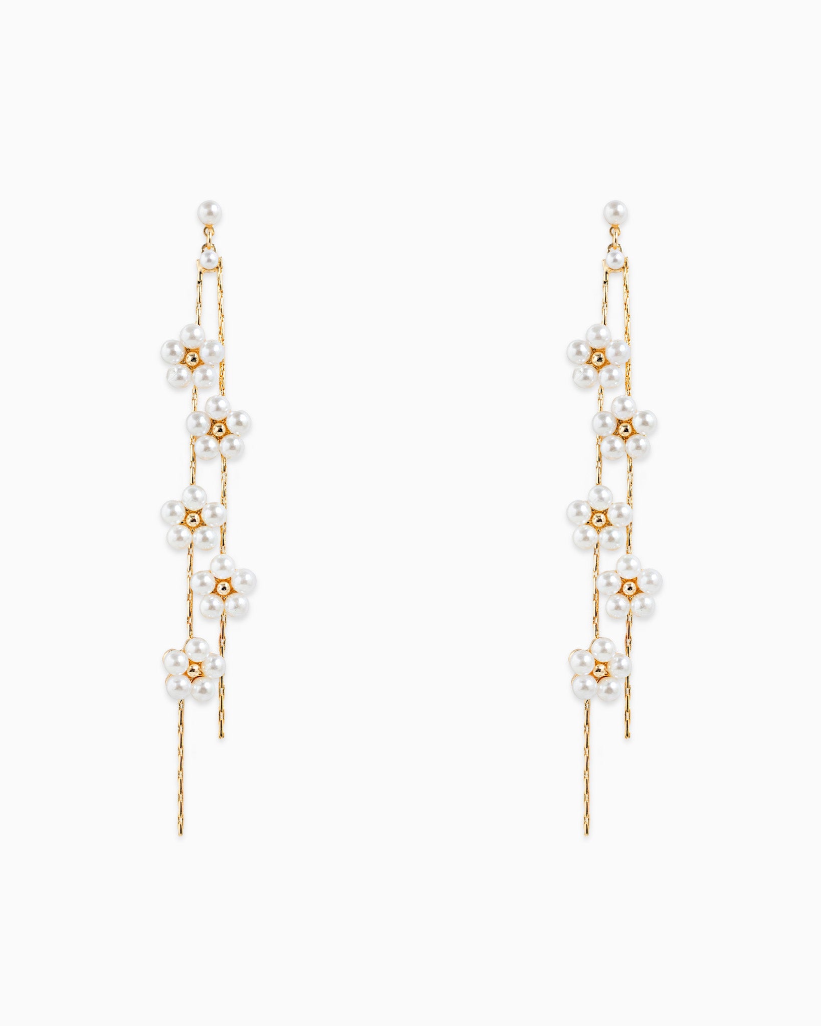 Acrylic Pearl Flower 2 Linear Drop Earrings