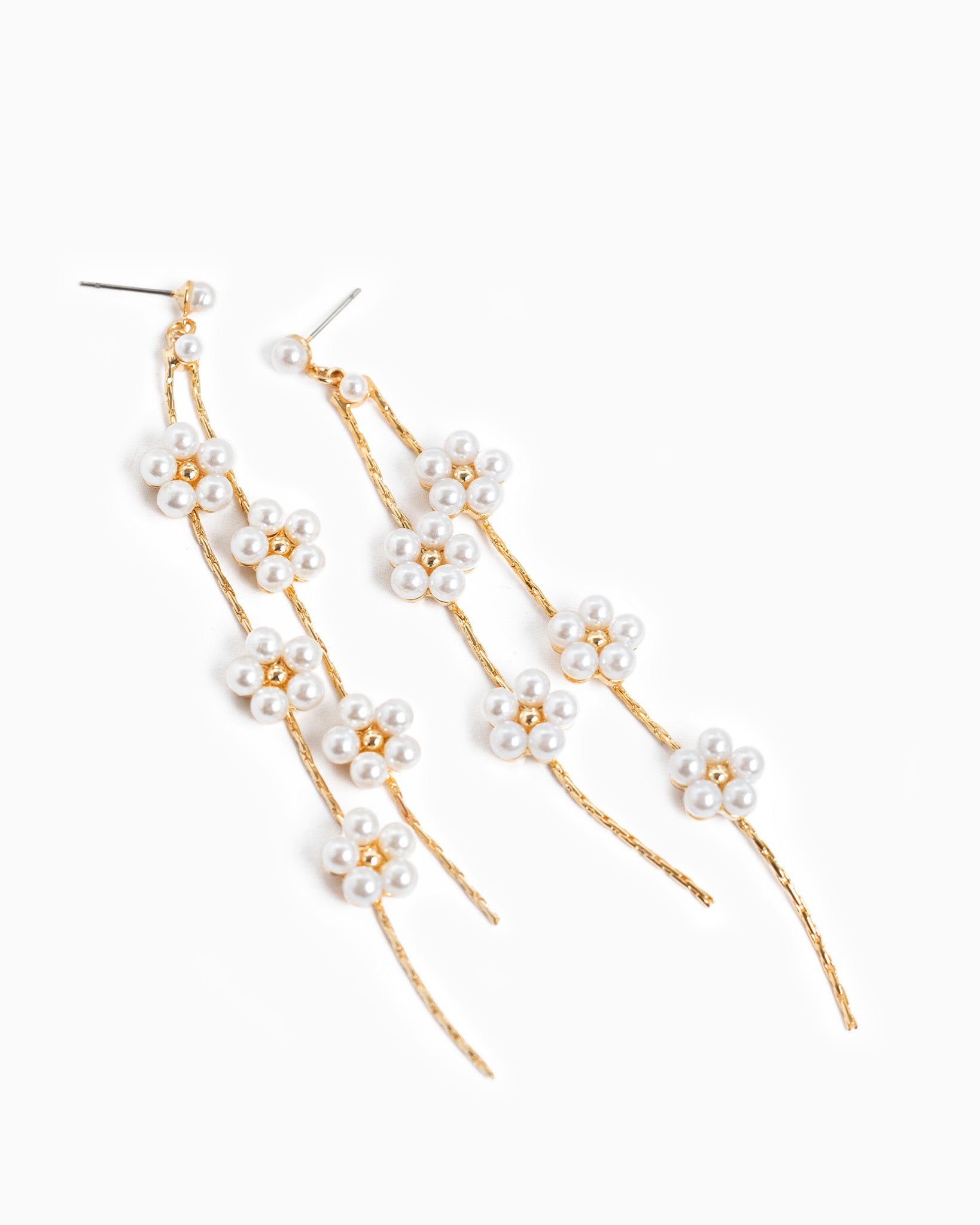 Acrylic Pearl Flower 2 Linear Drop Earrings