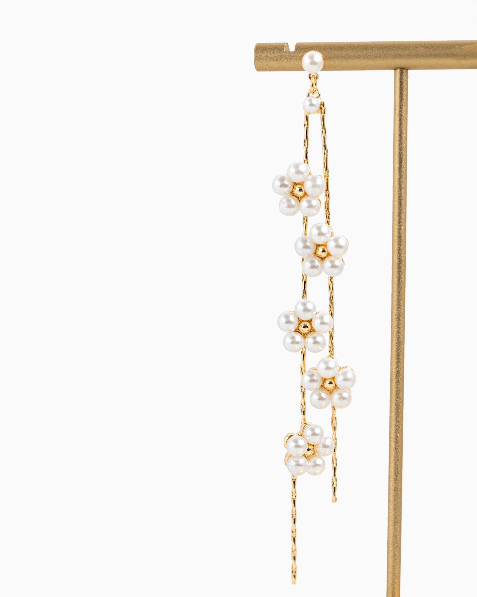 Acrylic Pearl Flower 2 Linear Drop Earrings