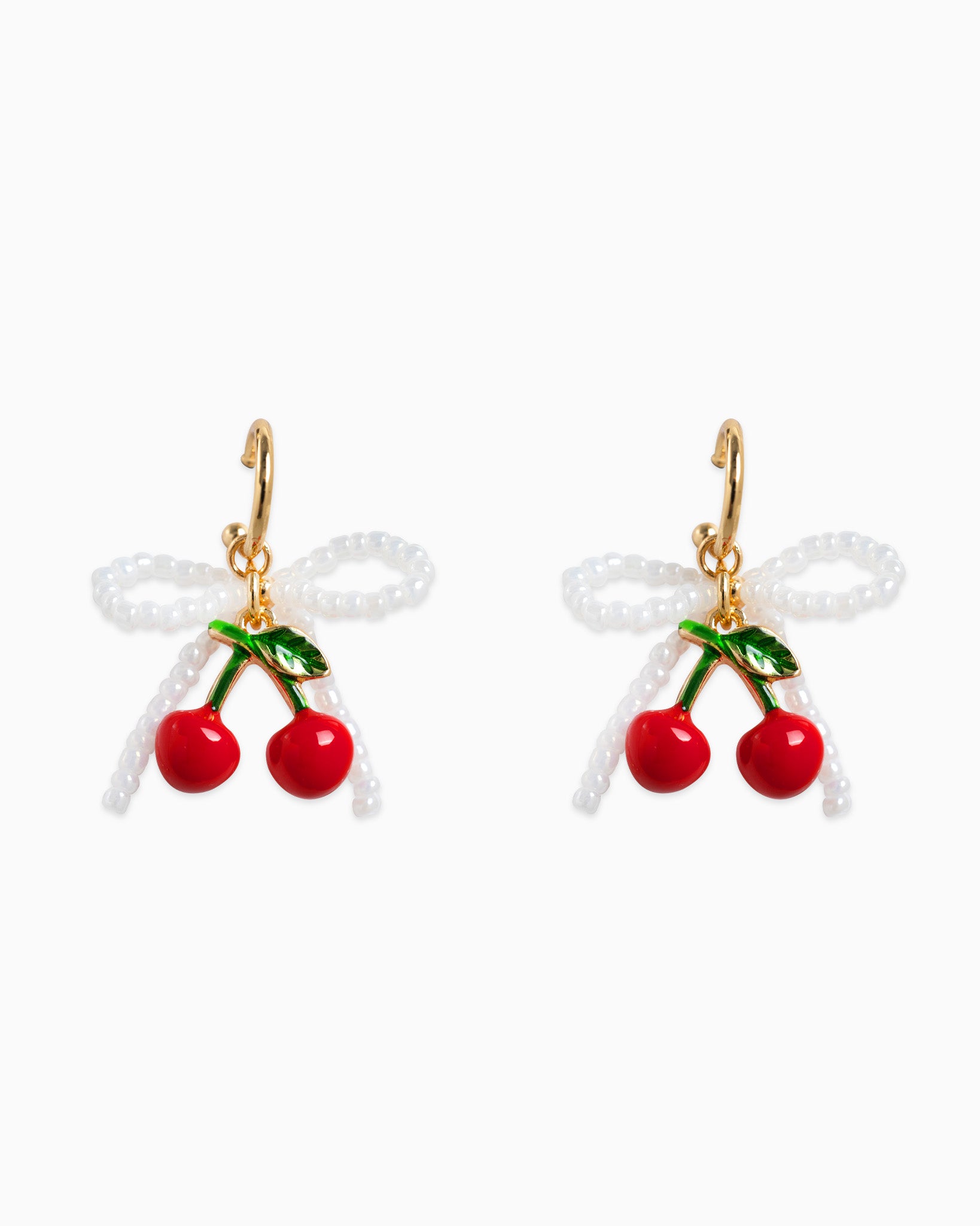 Fruit Cherry Bow Beaded Drop Earrings
