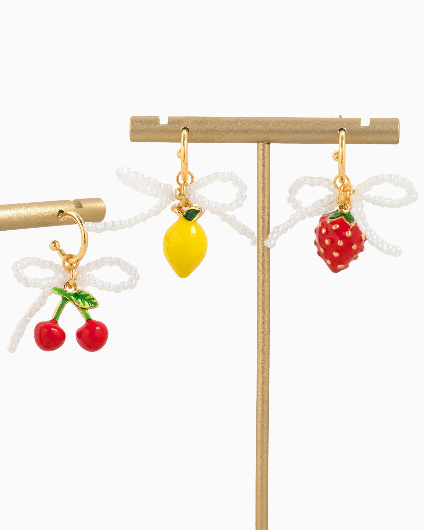 Fruit Strawberry Bow Beaded Drop Earrings