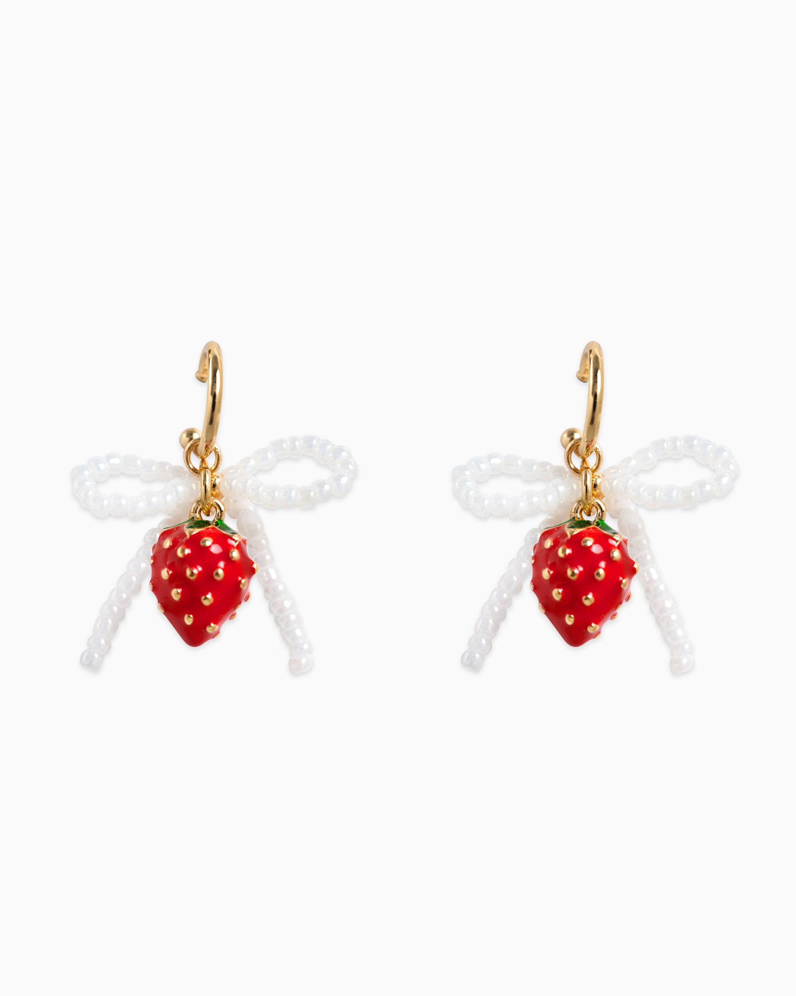 Fruit Strawberry Bow Beaded Drop Earrings