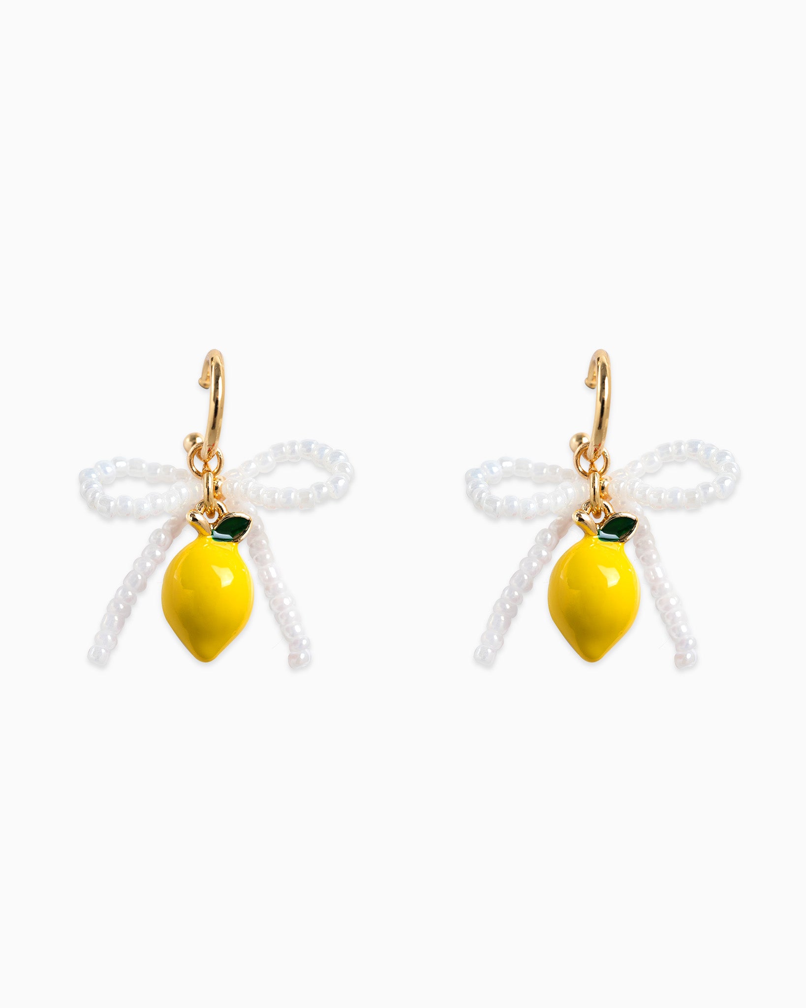 Fruit Lemon Bow Beaded Drop Earrings