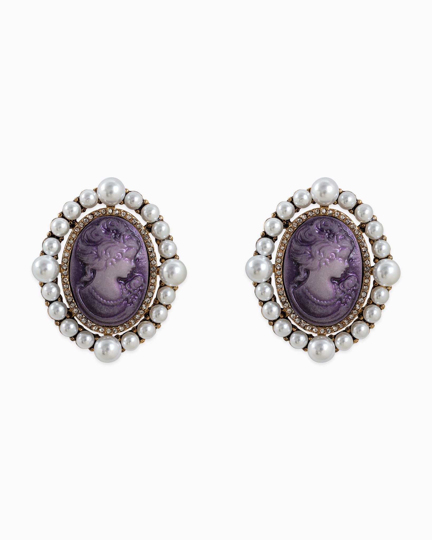 Antique Cameo Pearl Frame Stud Earrings