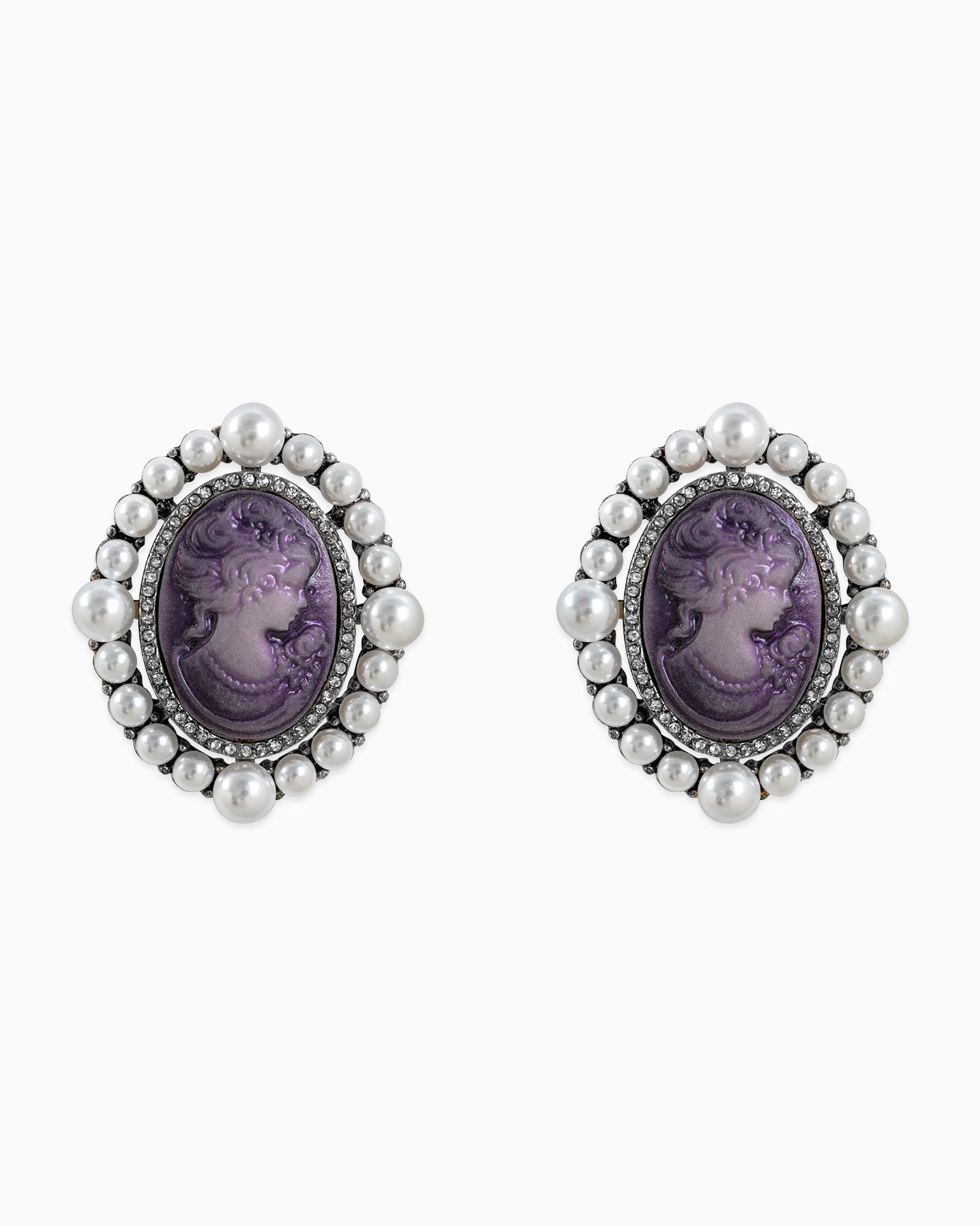 Antique Cameo Pearl Frame Stud Earrings