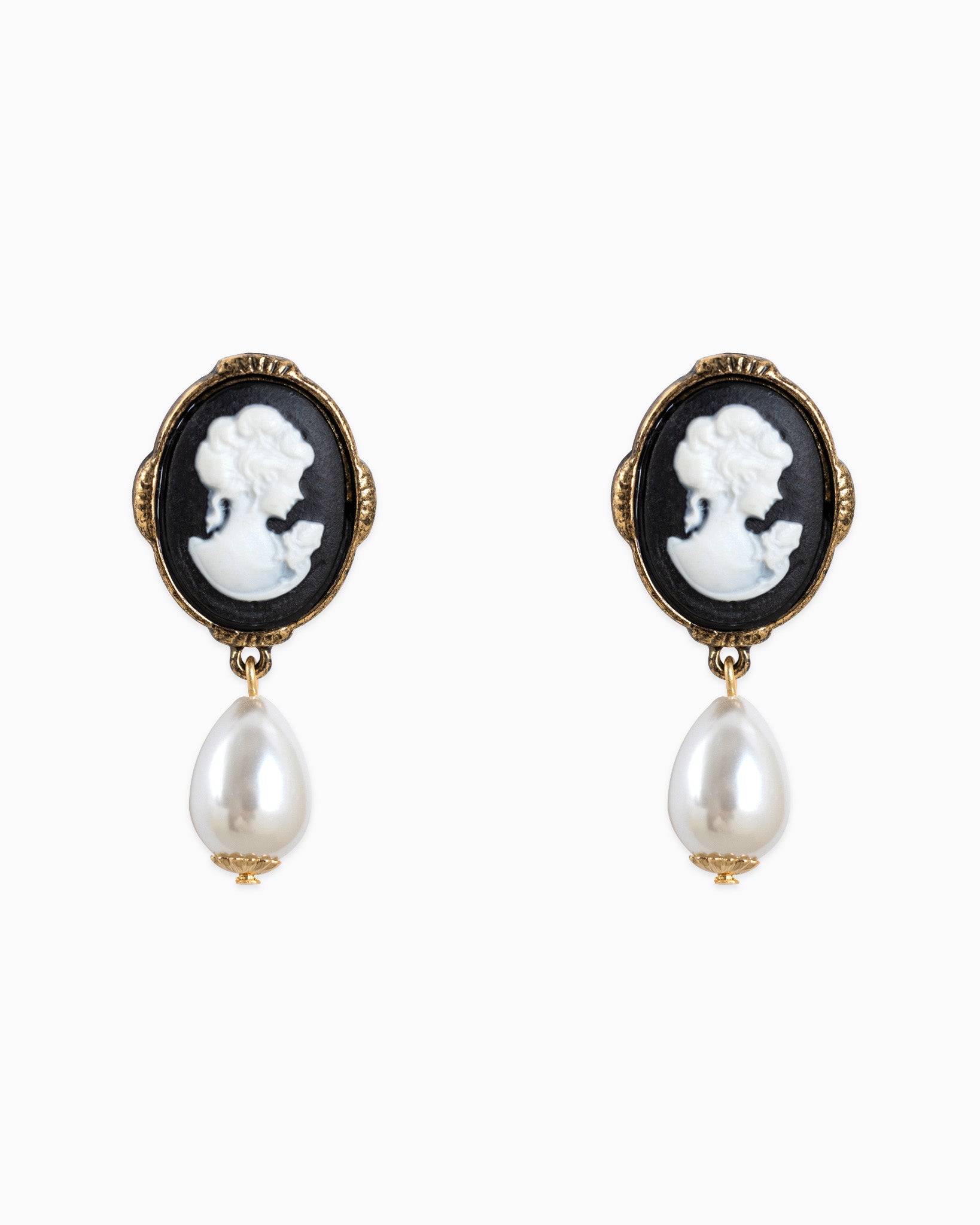 Antique Cameo Pearl Drop Earrings