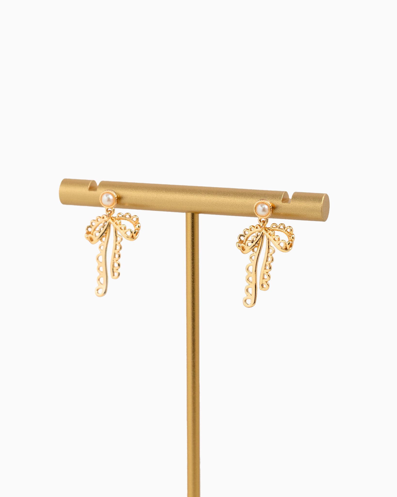 Pearl Drop Lace Bow Earrings