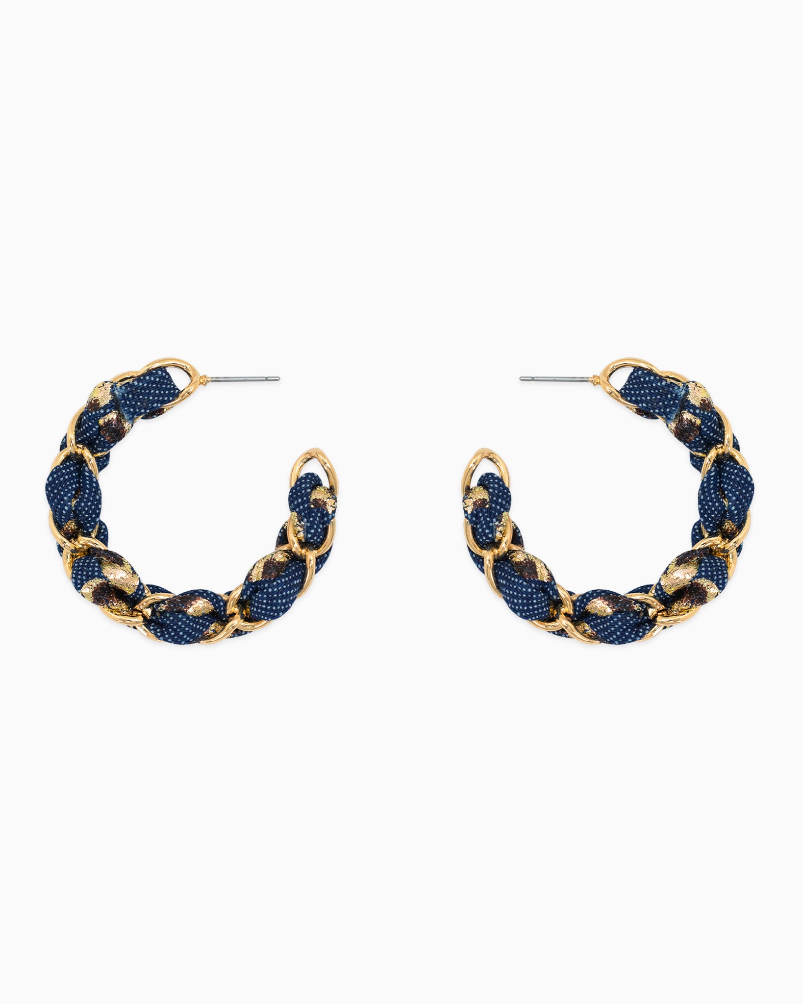 Denim Leopard Scarf Chain Hoop Earrings