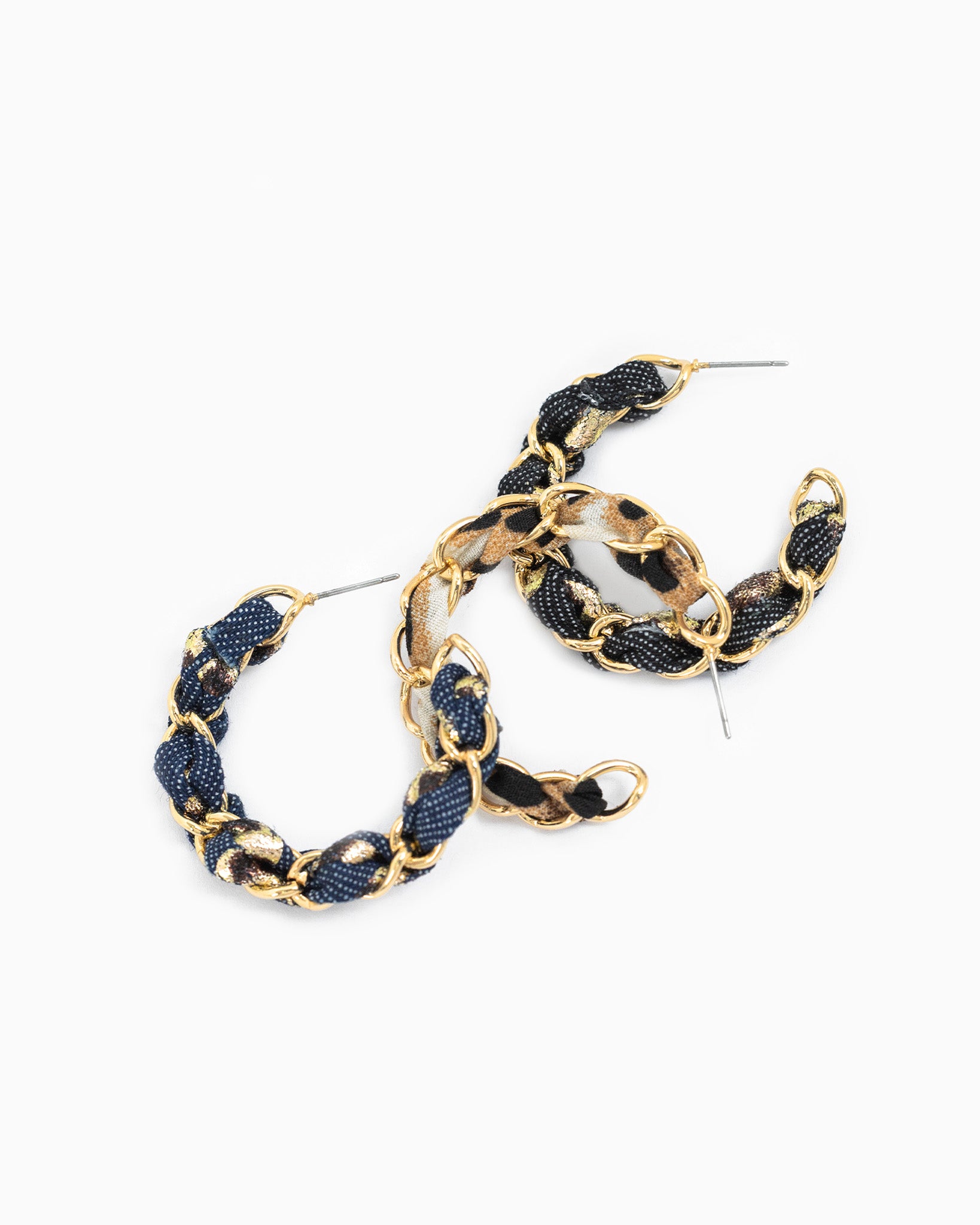 Denim Leopard Scarf Chain Hoop Earrings