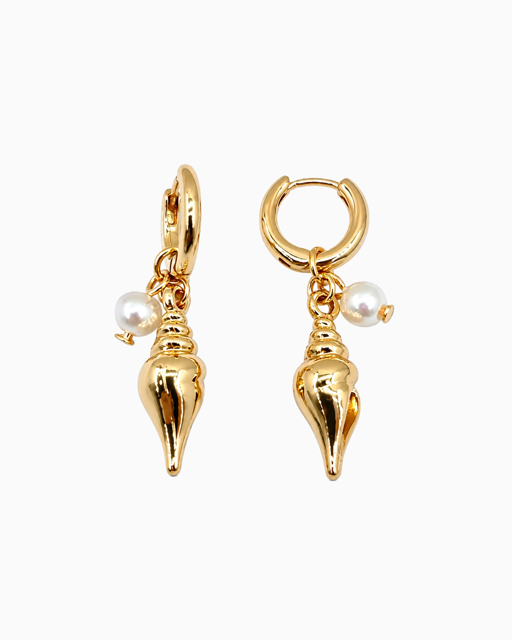 Sealife Shell Pearl Huggie Earrings-2