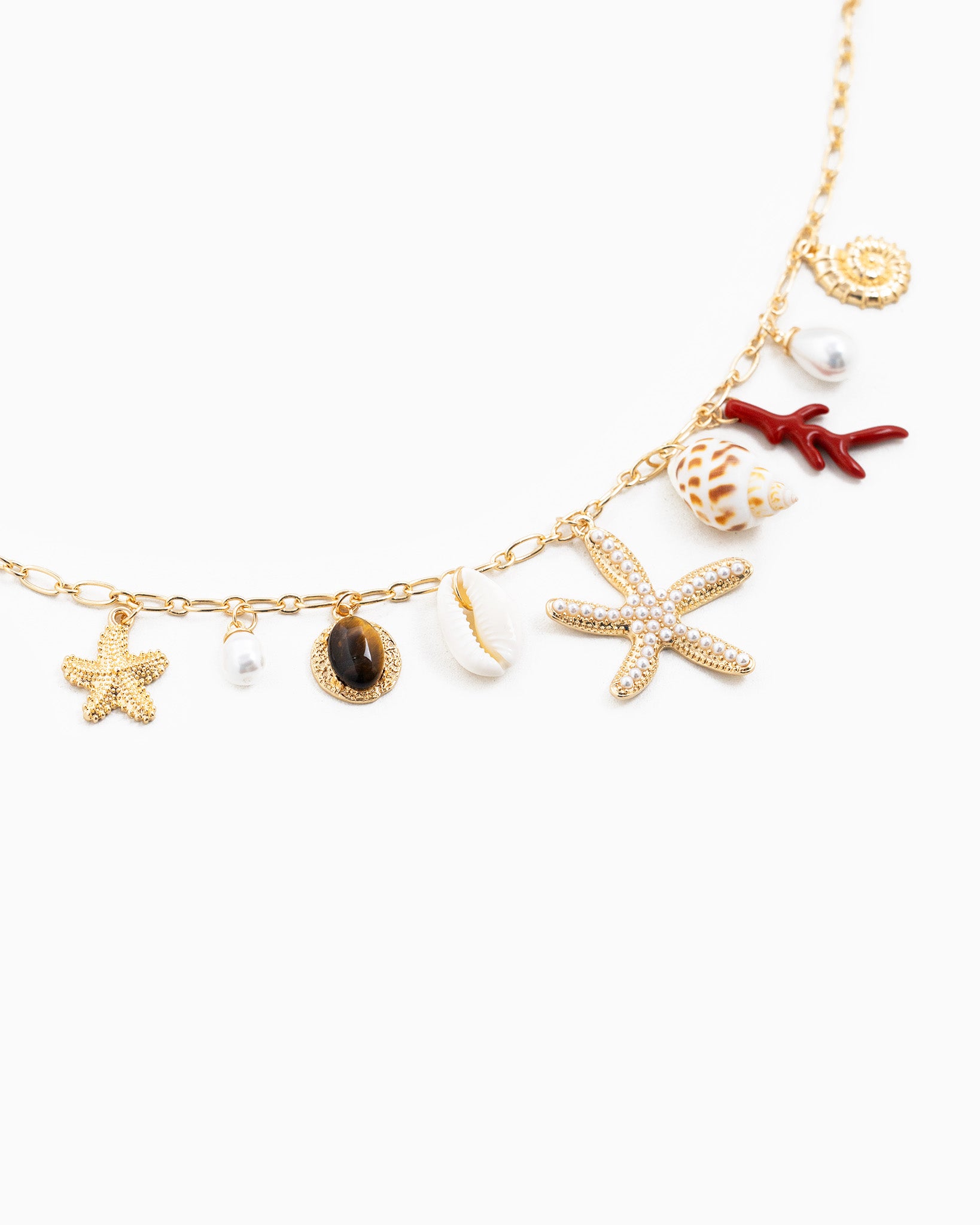 Pearl Starfish Nine Sea Life Charm Necklace