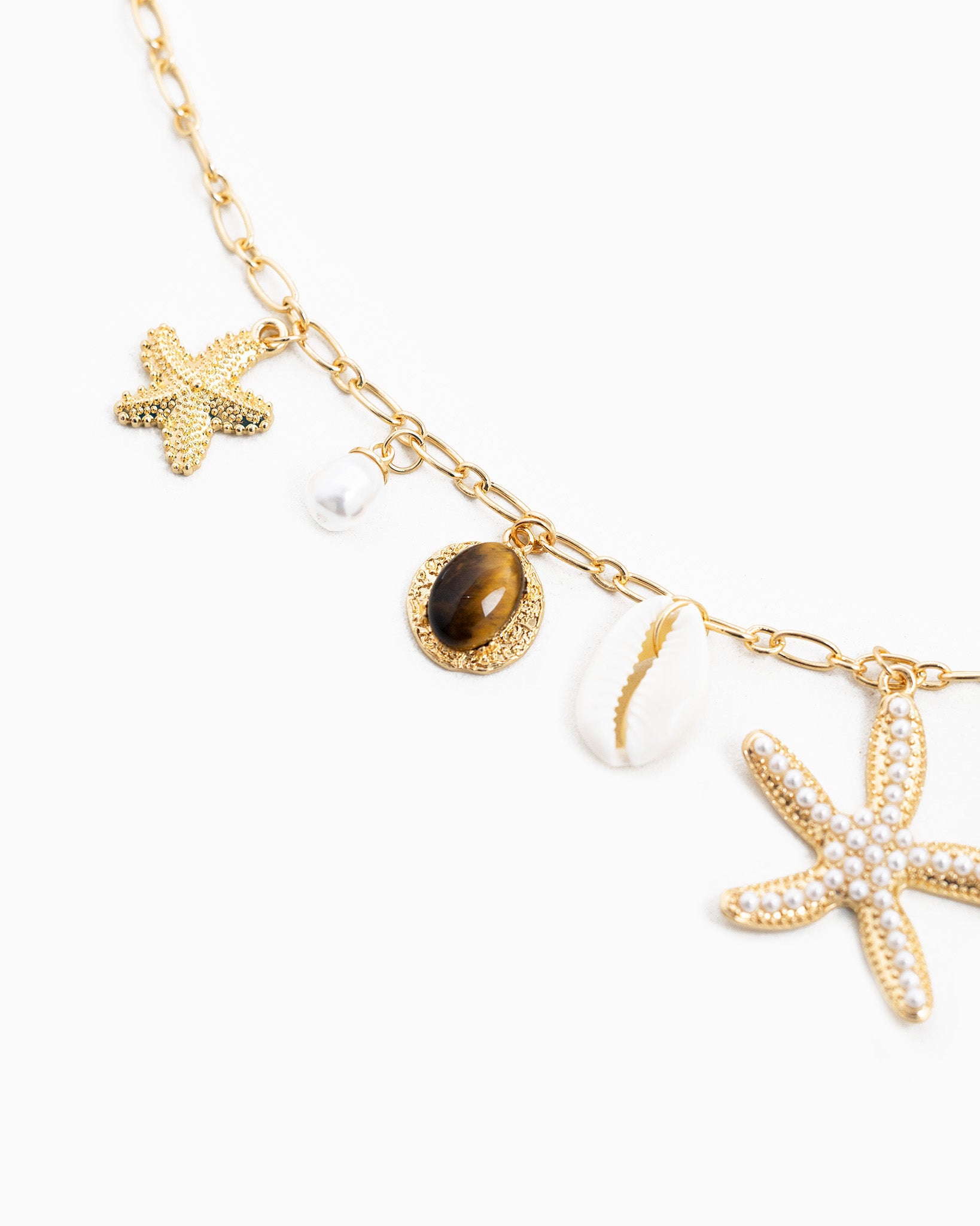 Pearl Starfish Nine Sea Life Charm Necklace