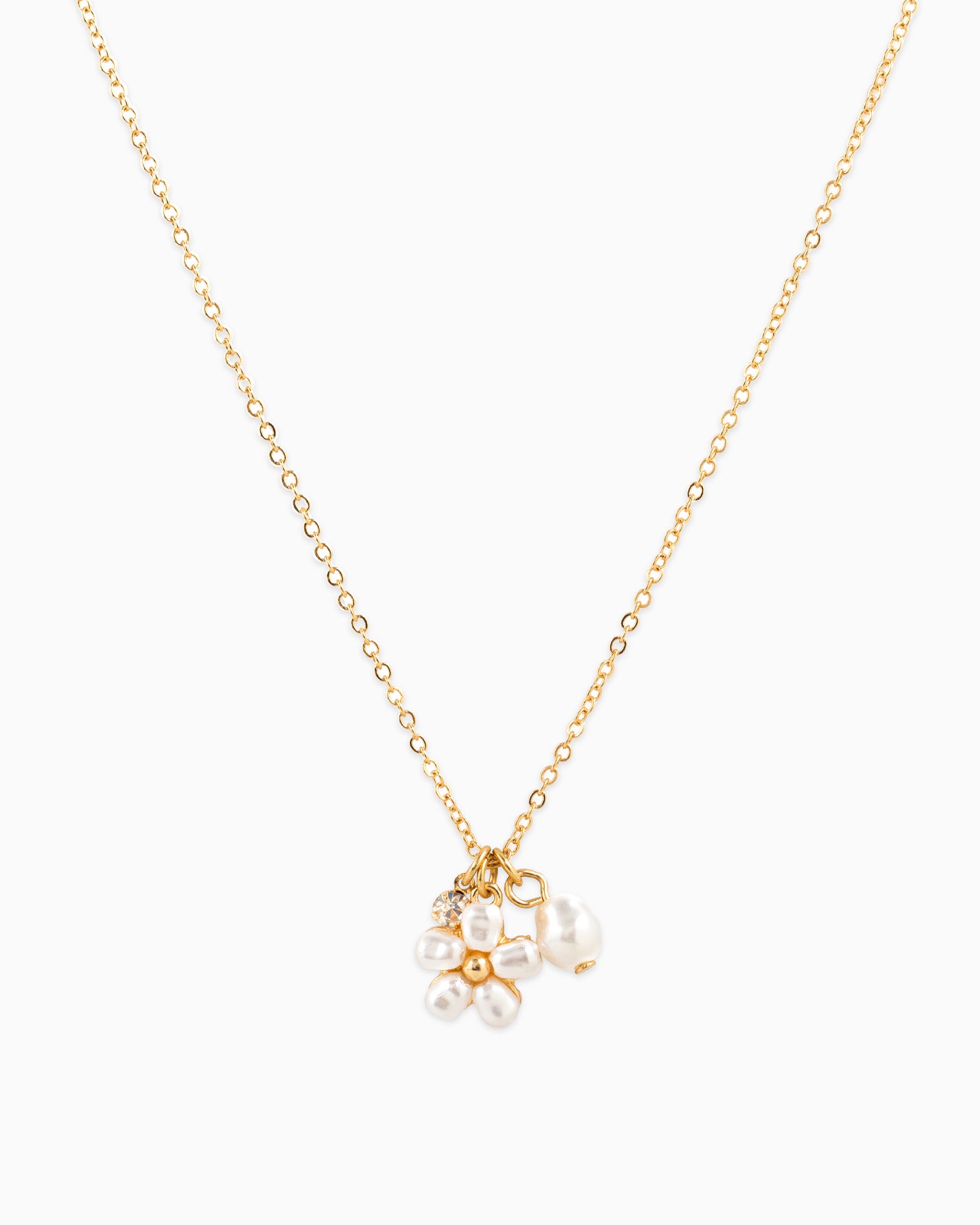 Dainty Stone & Pearl Flower Charm Necklace