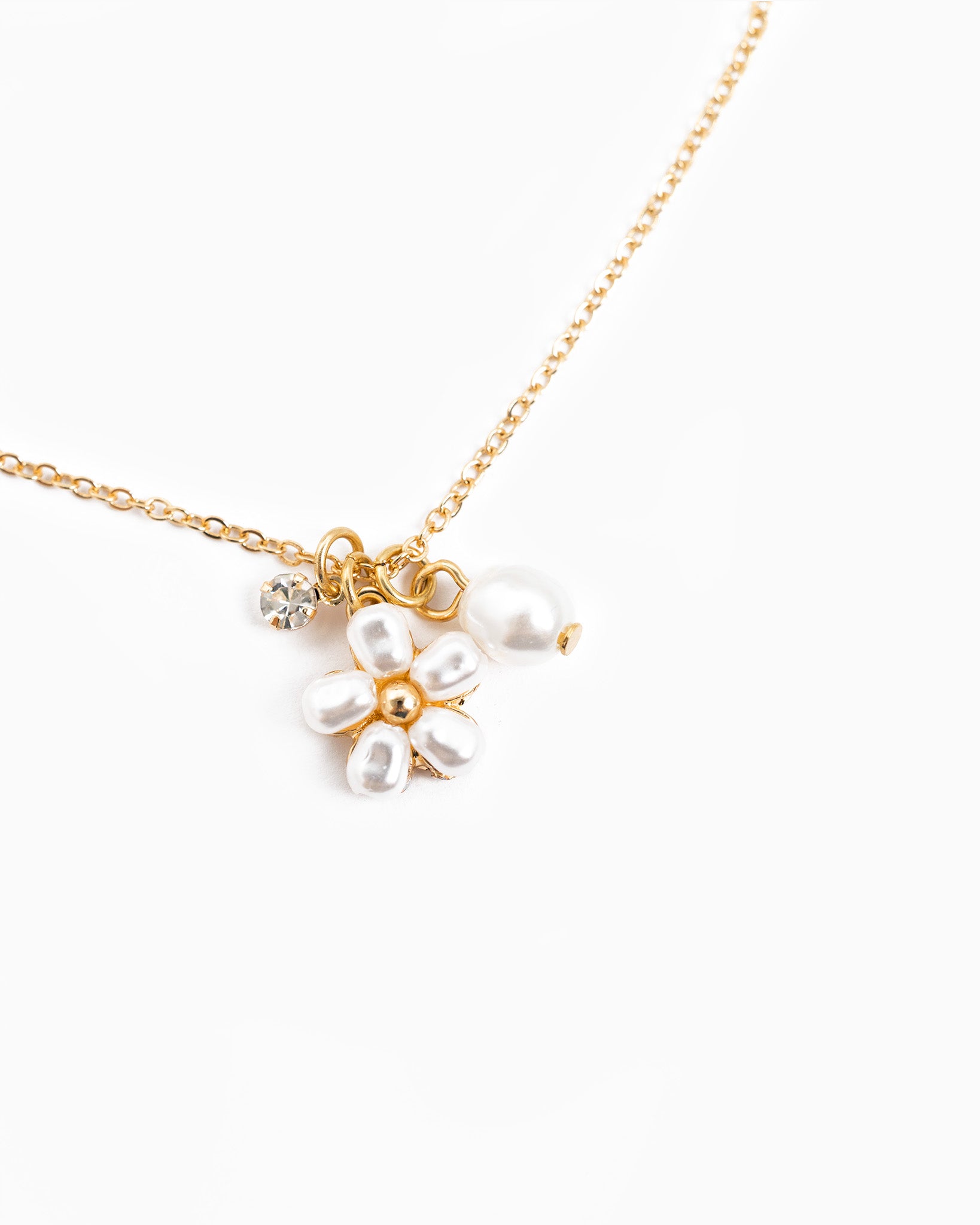 Dainty Stone & Pearl Flower Charm Necklace