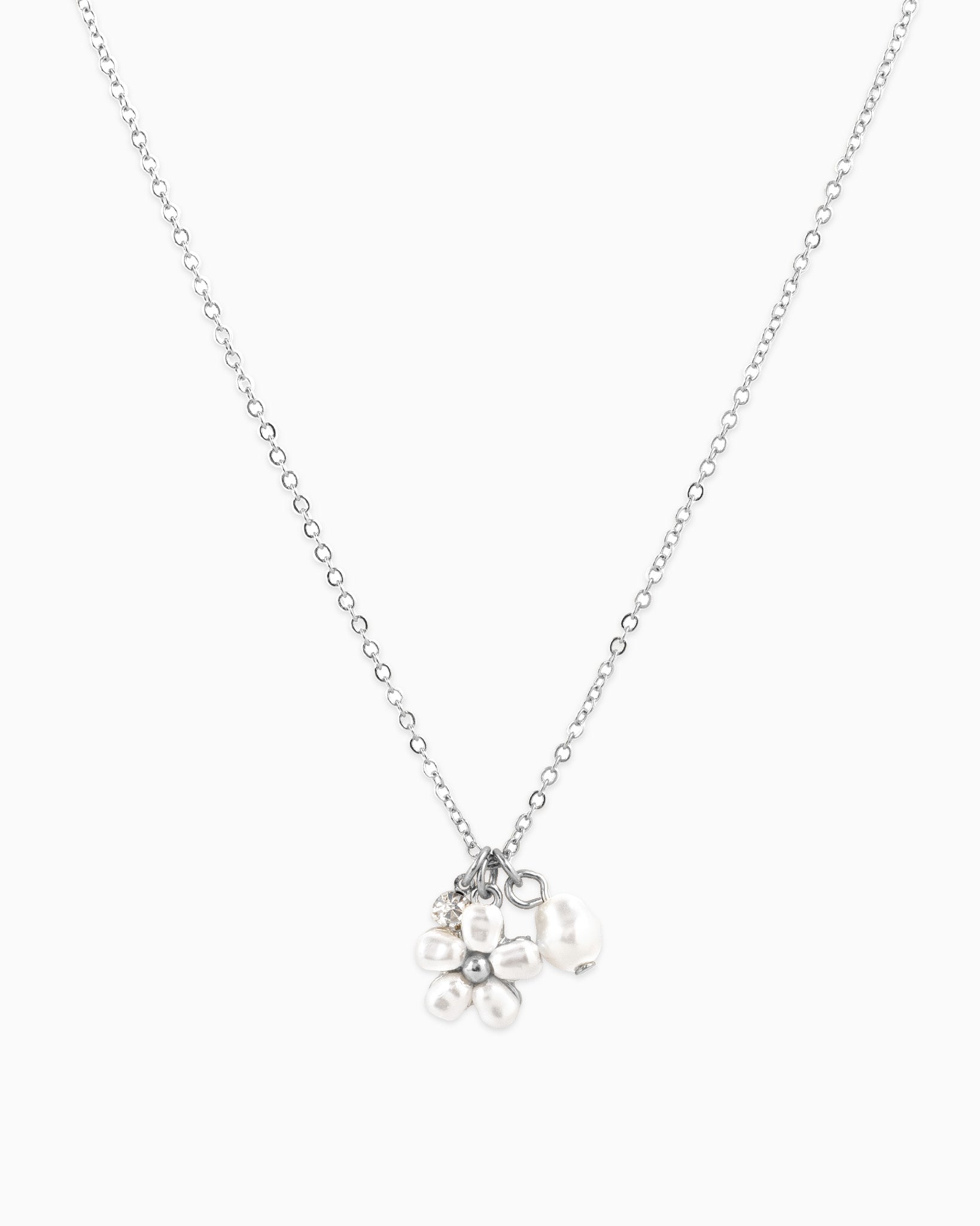 Dainty Stone & Pearl Flower Charm Necklace