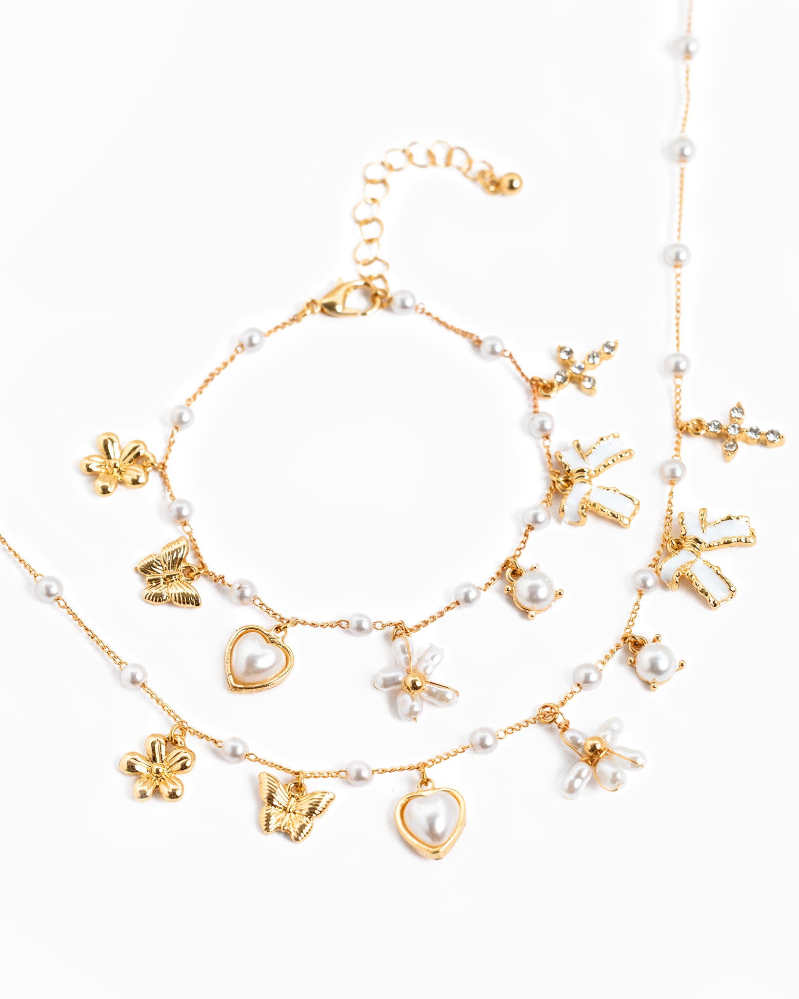 Pearl Flower Multi Charm Necklace