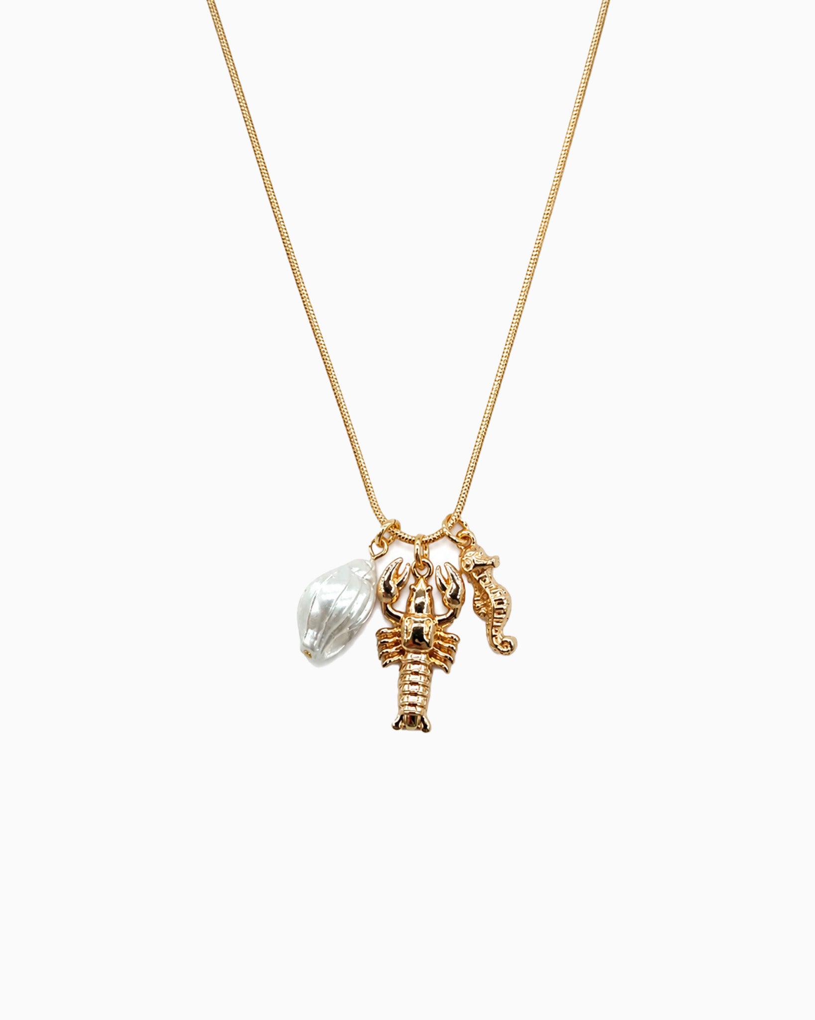 Sealife Shell Lobster Charm Necklace-1